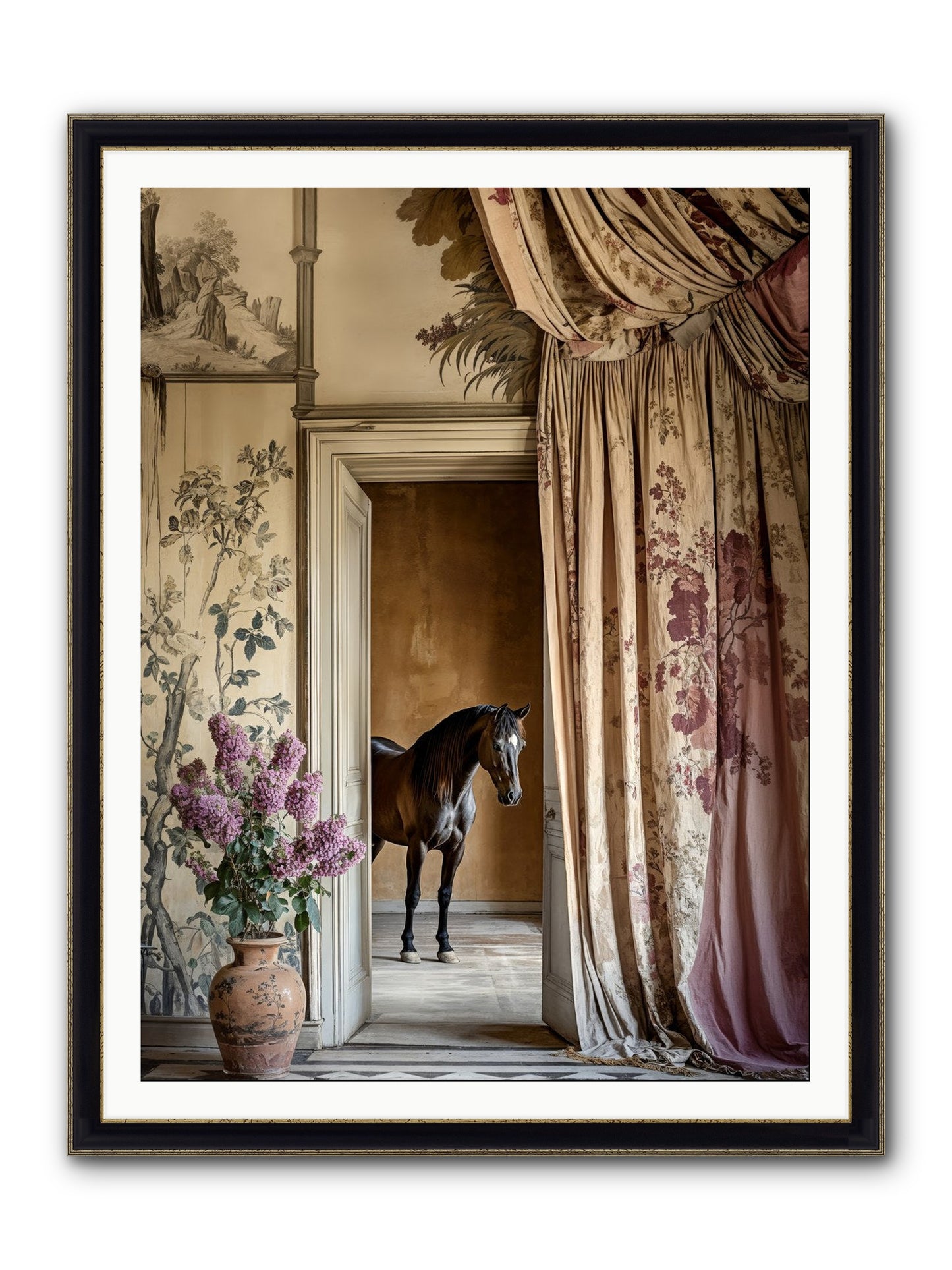 When Shadows Wore Horseshoes Framed Print - Black & Gold 36x48