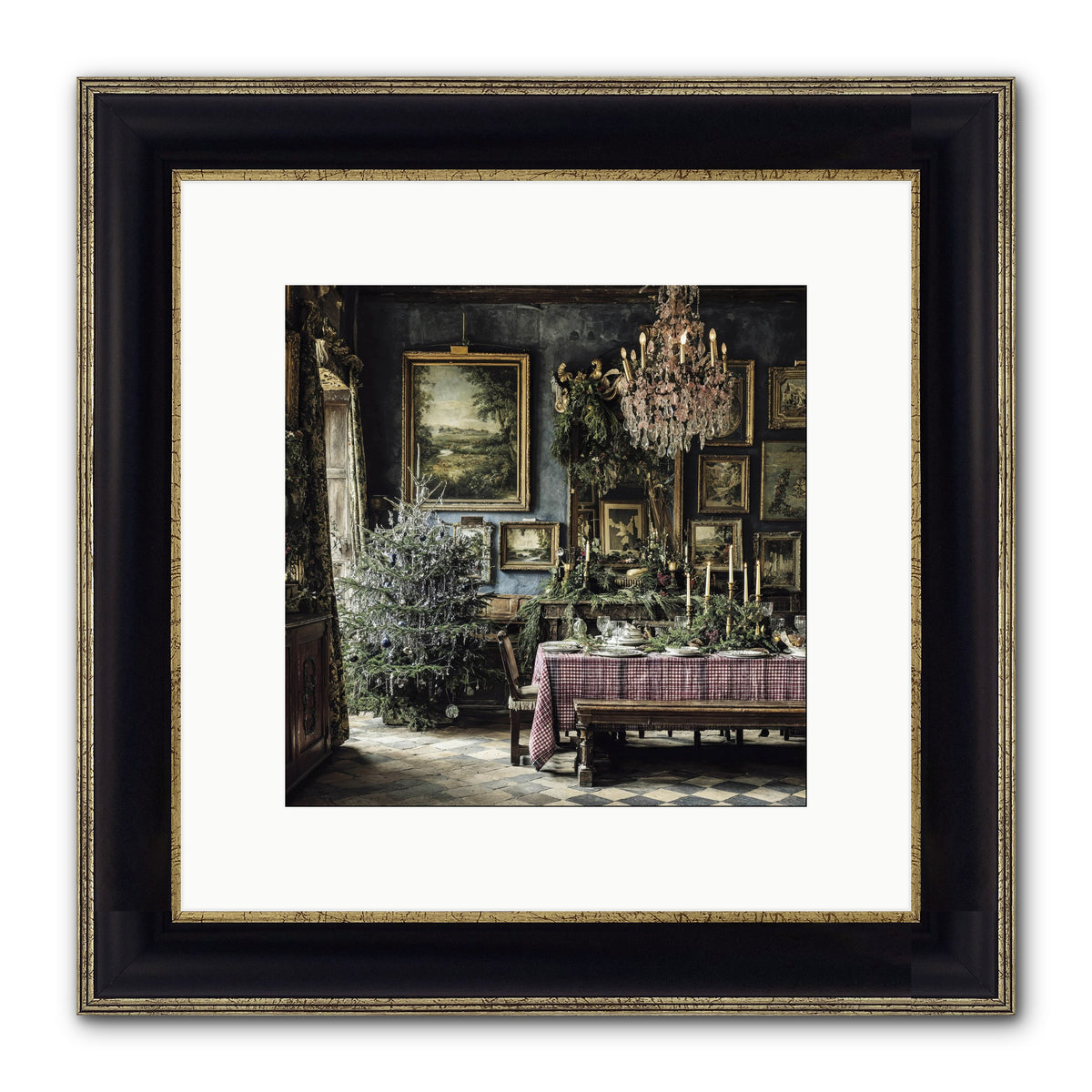 When Silver Light Meets Snowfall Framed Print - Black & Gold 10x10