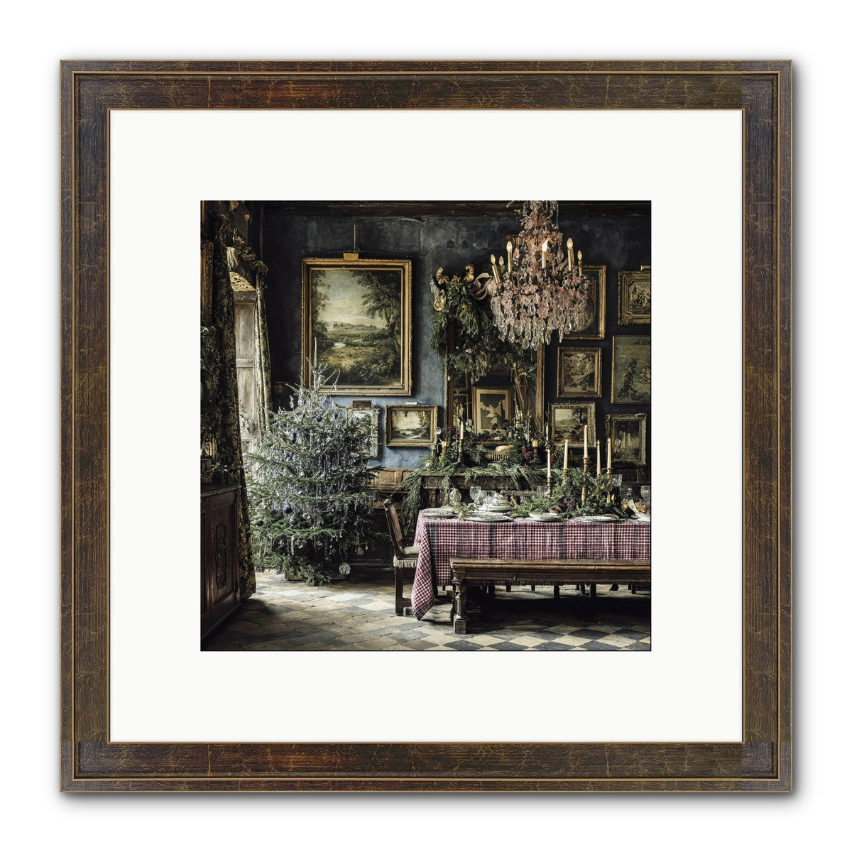 When Silver Light Meets Snowfall Framed Print - Slimwoods Black/Gold 10x10