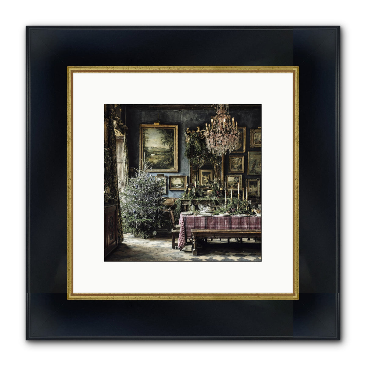 When Silver Light Meets Snowfall Framed Print - Wide Black w/Gold 10x10