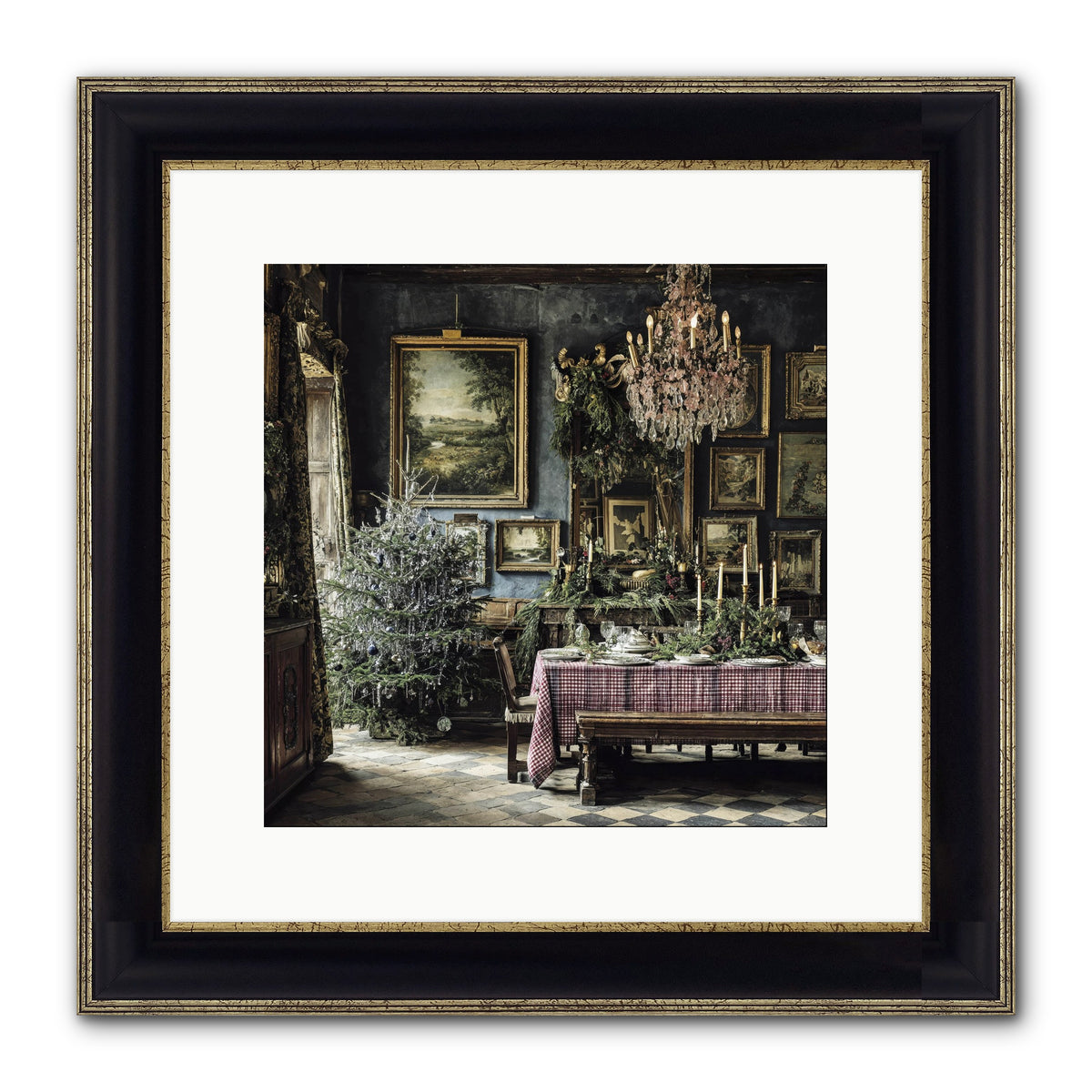 When Silver Light Meets Snowfall Framed Print - Black & Gold 12x12