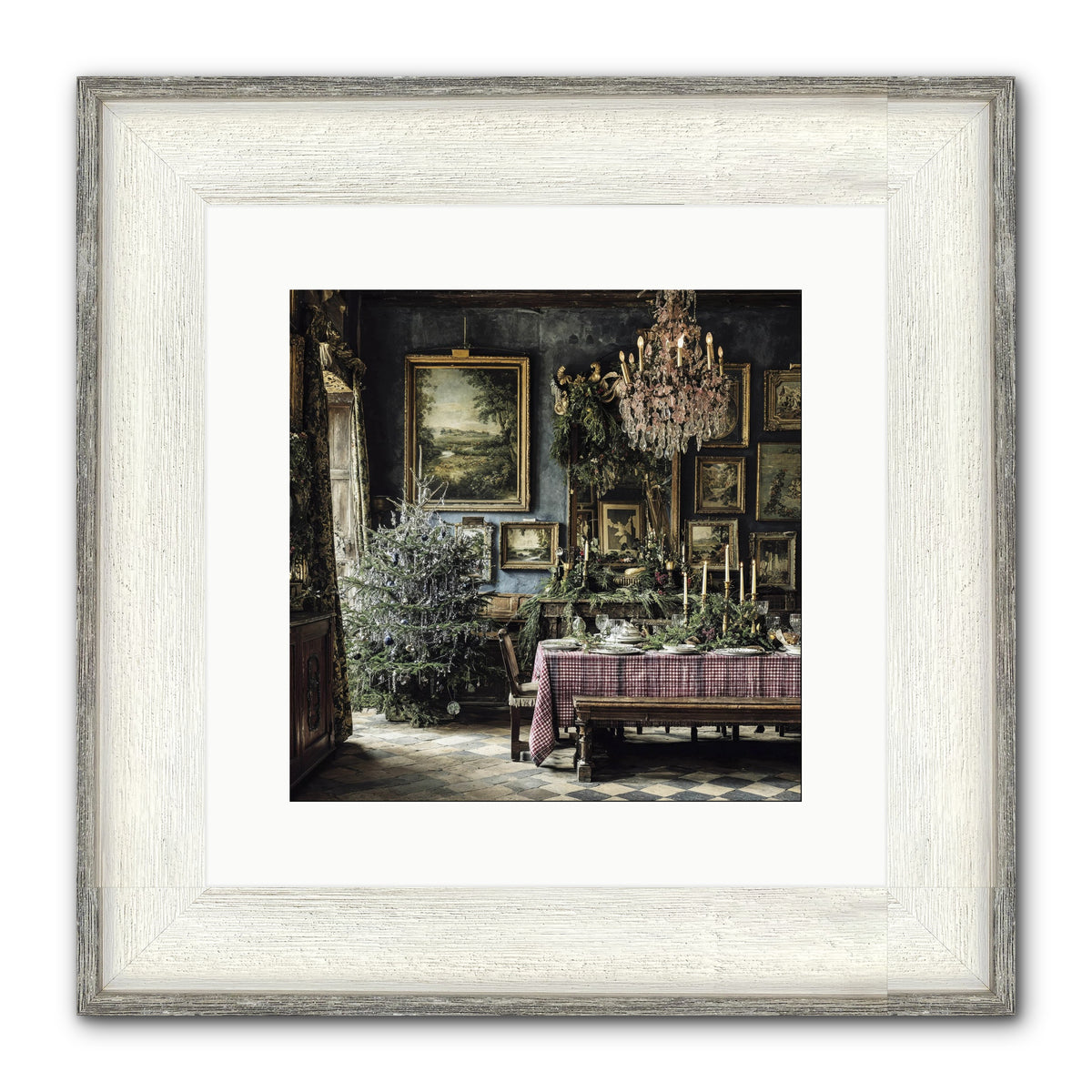 When Silver Light Meets Snowfall Framed Print - Driftwood White 12x12