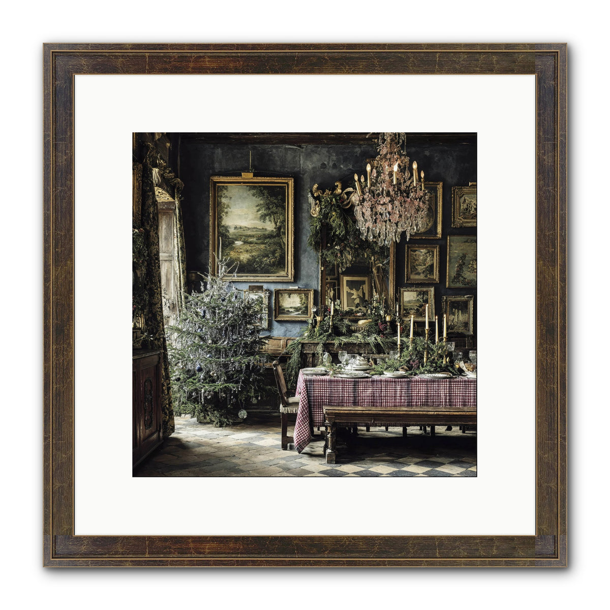 When Silver Light Meets Snowfall Framed Print - Slimwoods Black/Gold 12x12