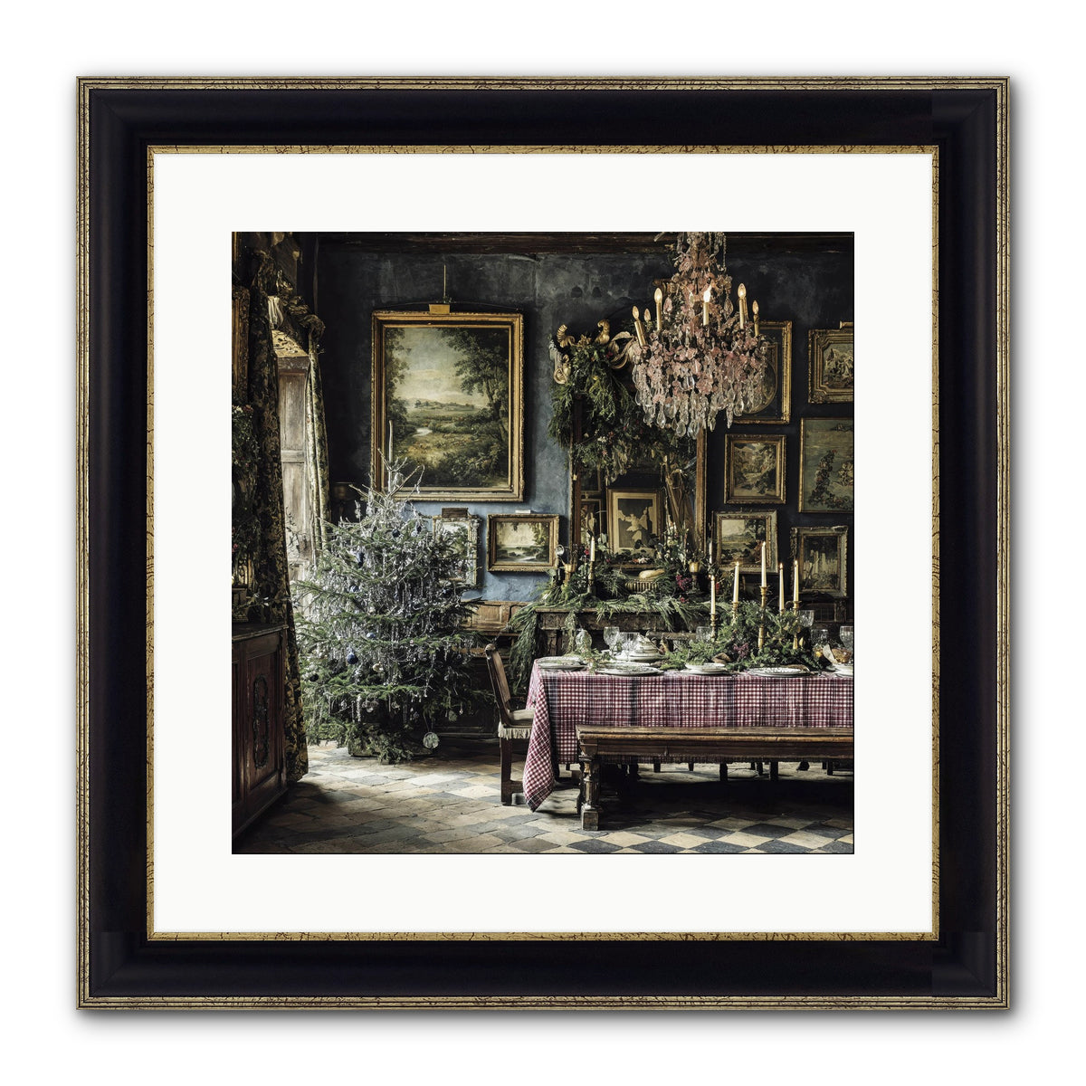 When Silver Light Meets Snowfall Framed Print - Black & Gold 16x16