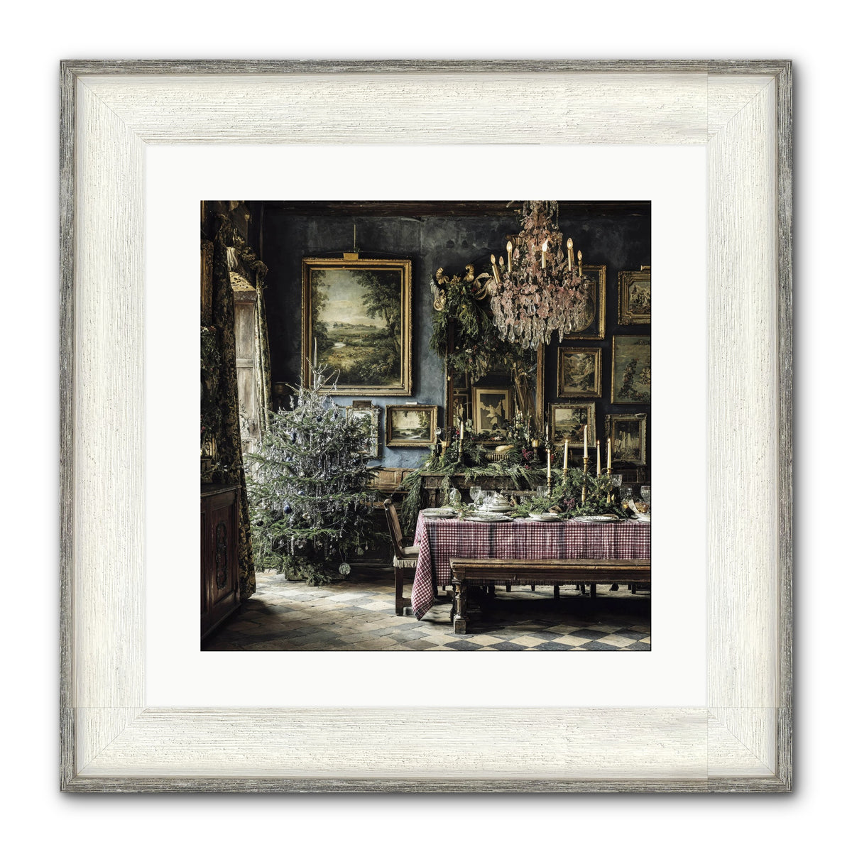 When Silver Light Meets Snowfall Framed Print - Driftwood White 16x16