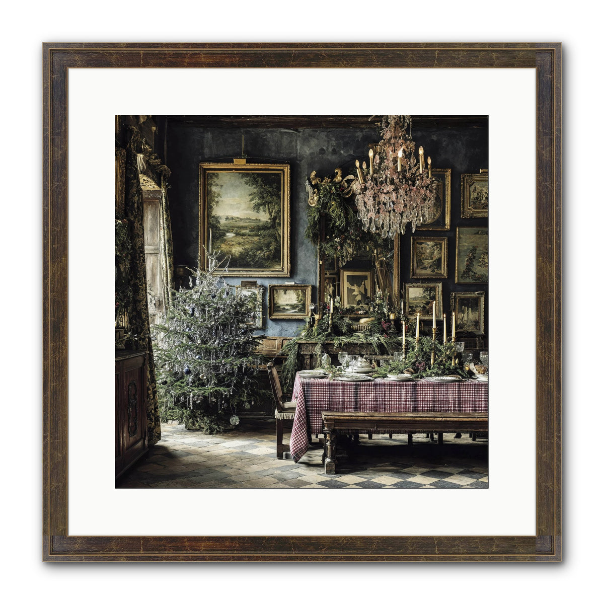 When Silver Light Meets Snowfall Framed Print - Slimwoods Black/Gold 16x16