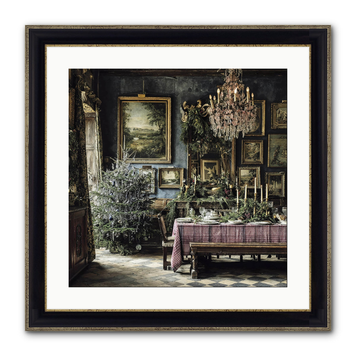 When Silver Light Meets Snowfall Framed Print - Black & Gold 20x20