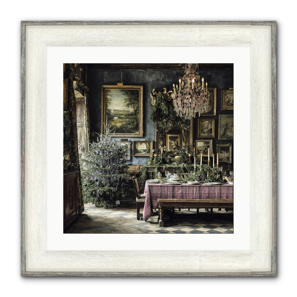 When Silver Light Meets Snowfall Framed Print - Driftwood White 20x20