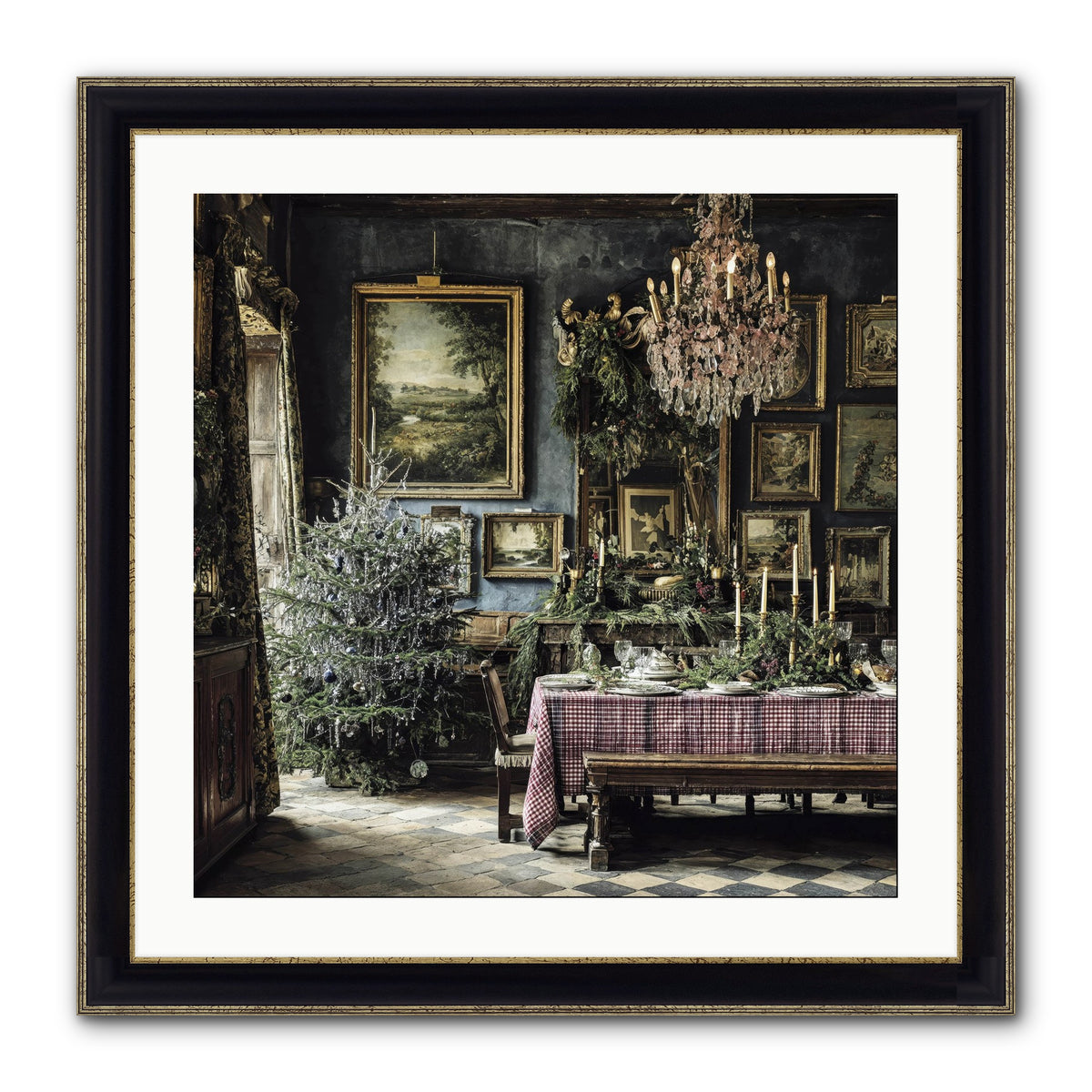 When Silver Light Meets Snowfall Framed Print - Black & Gold 24x24