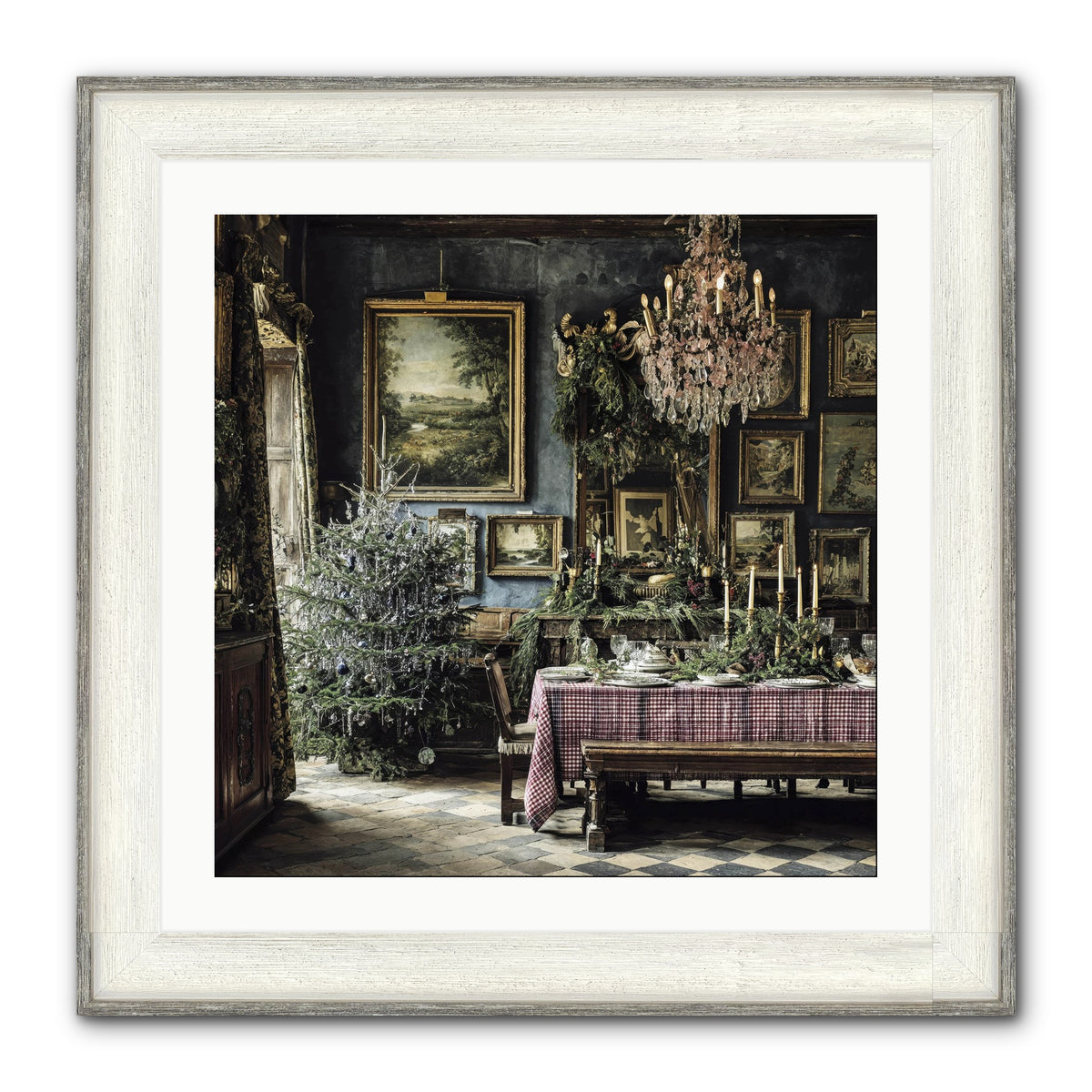 When Silver Light Meets Snowfall Framed Print - Driftwood White 24x24