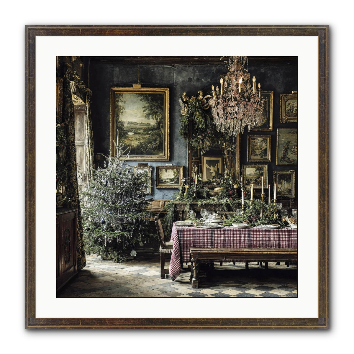 When Silver Light Meets Snowfall Framed Print - Slimwoods Black/Gold 24x24