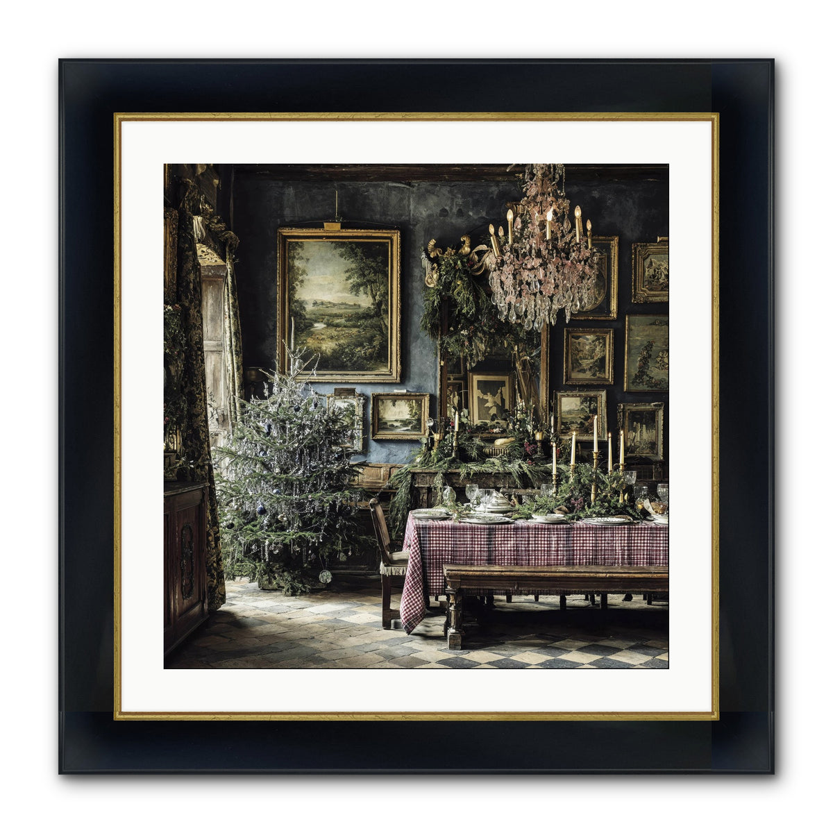 When Silver Light Meets Snowfall Framed Print - Wide Black w/Gold 24x24