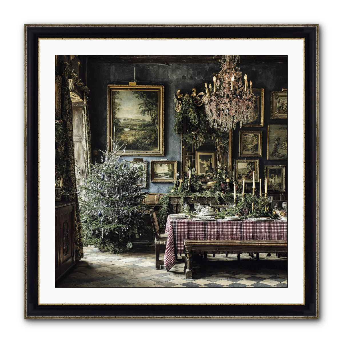 When Silver Light Meets Snowfall Framed Print - Black & Gold 30x30