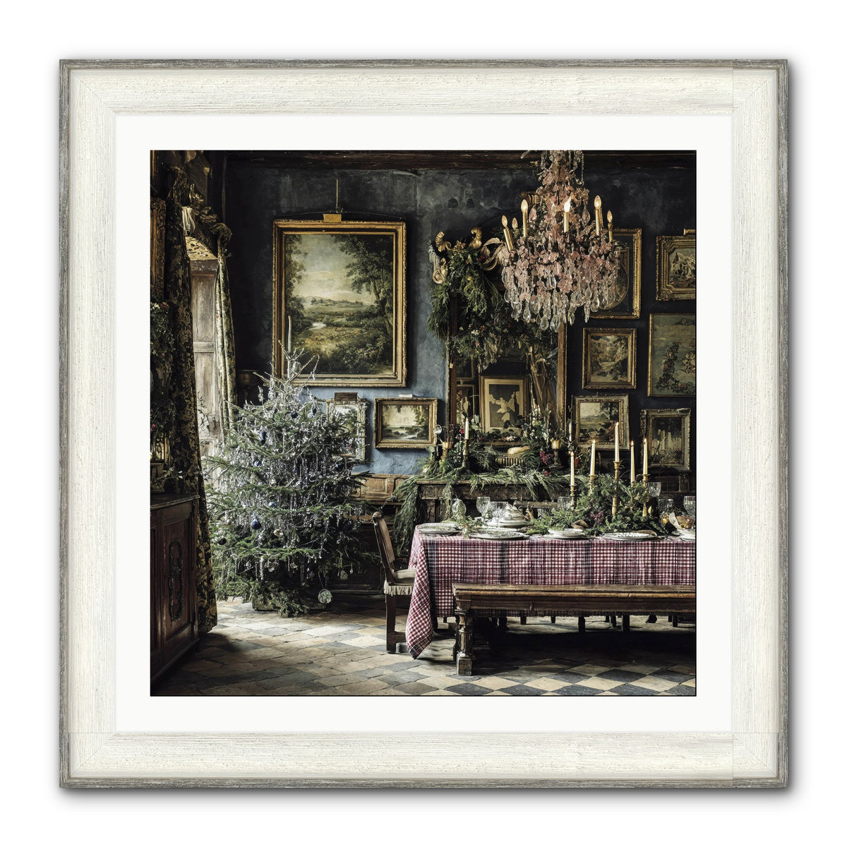 When Silver Light Meets Snowfall Framed Print - Driftwood White 30x30