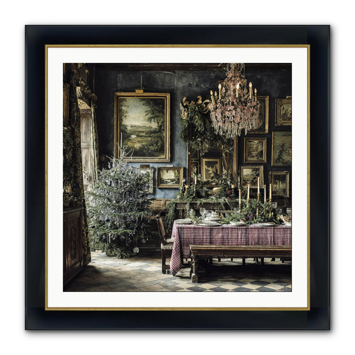 When Silver Light Meets Snowfall Framed Print - Wide Black w/Gold 30x30