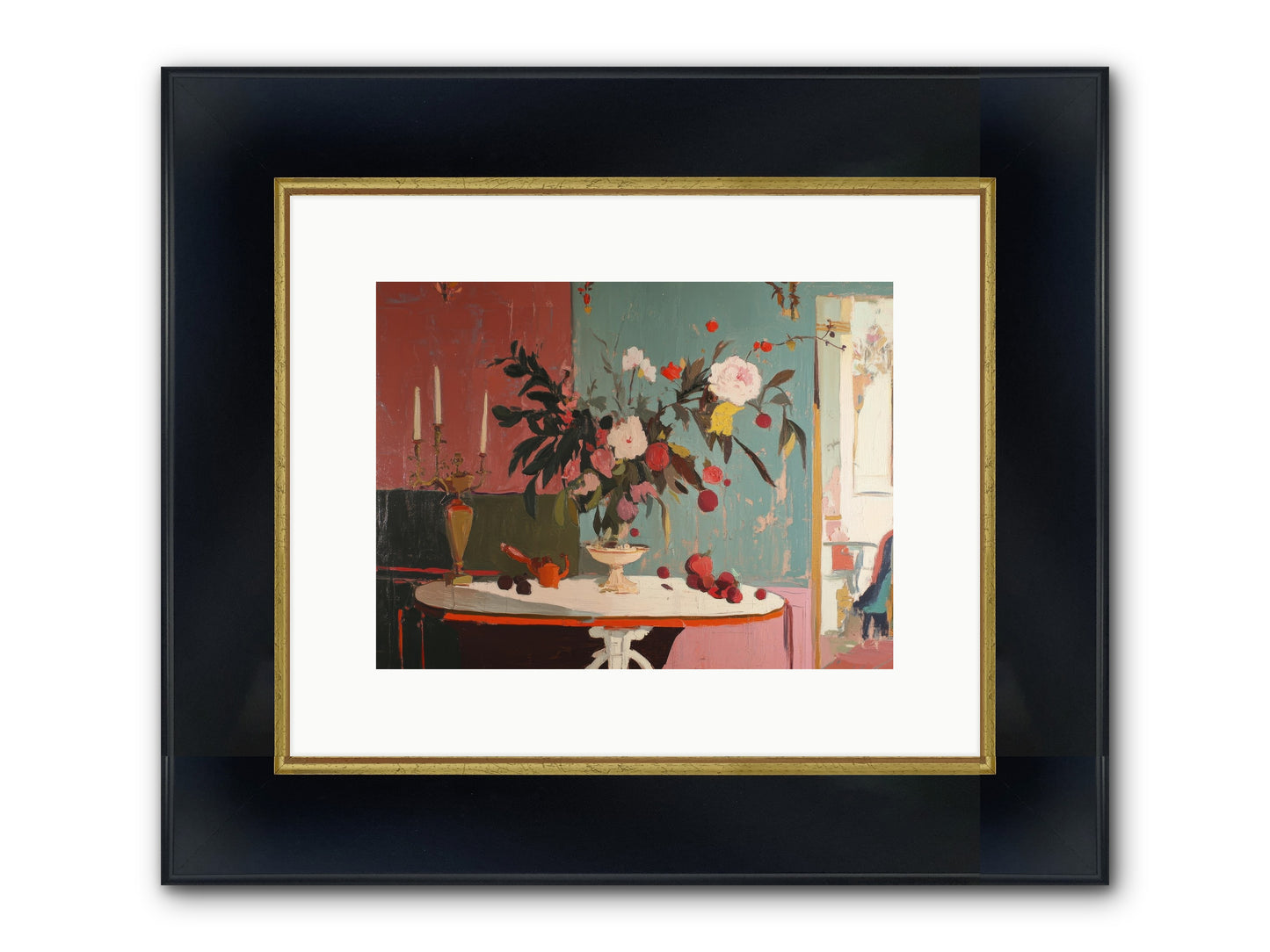 Where Blossoms Linger Framed Print - Wide Black w/Gold 12x9