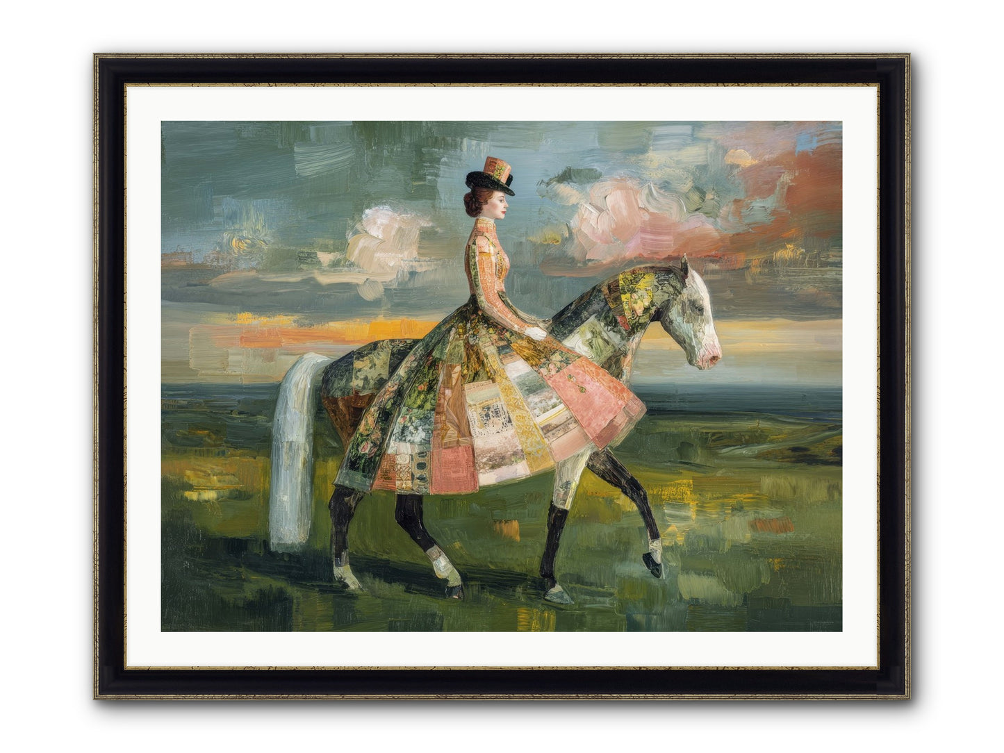 Where Fields Fold Into Path Framed Print - Black & Gold 40x30