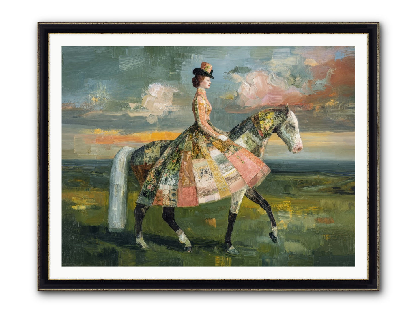 Where Fields Fold Into Path Framed Print - Black & Gold 48x36