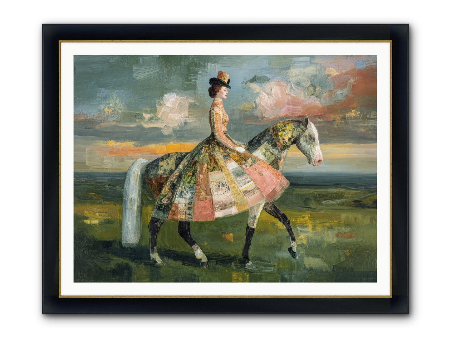 Where Fields Fold Into Path Framed Print - Wide Black w/Gold 48x36