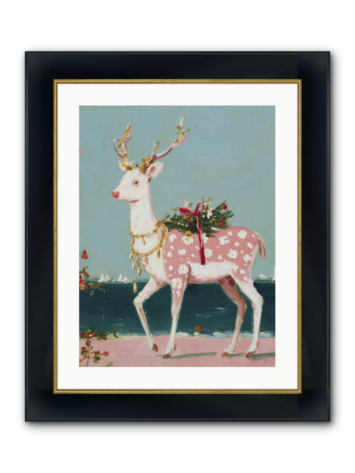 Where Tides Meet Tinsel Framed Print - Wide Black w/Gold 18x24