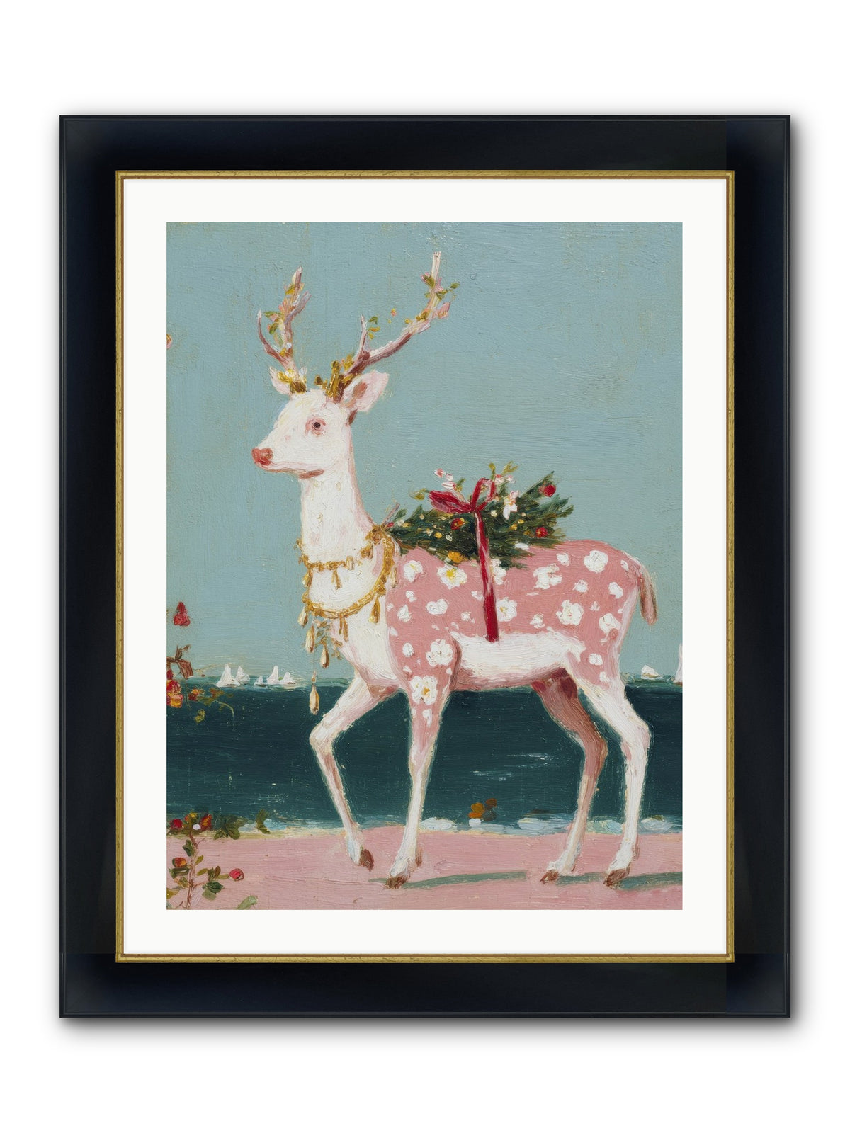 Where Tides Meet Tinsel Framed Print - Wide Black w/Gold 24x32