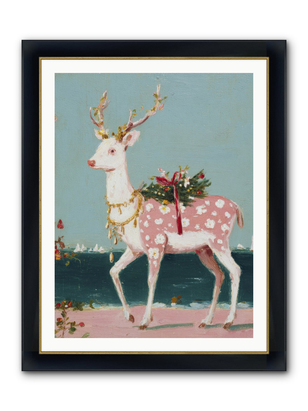 Where Tides Meet Tinsel Framed Print - Wide Black w/Gold 30x40