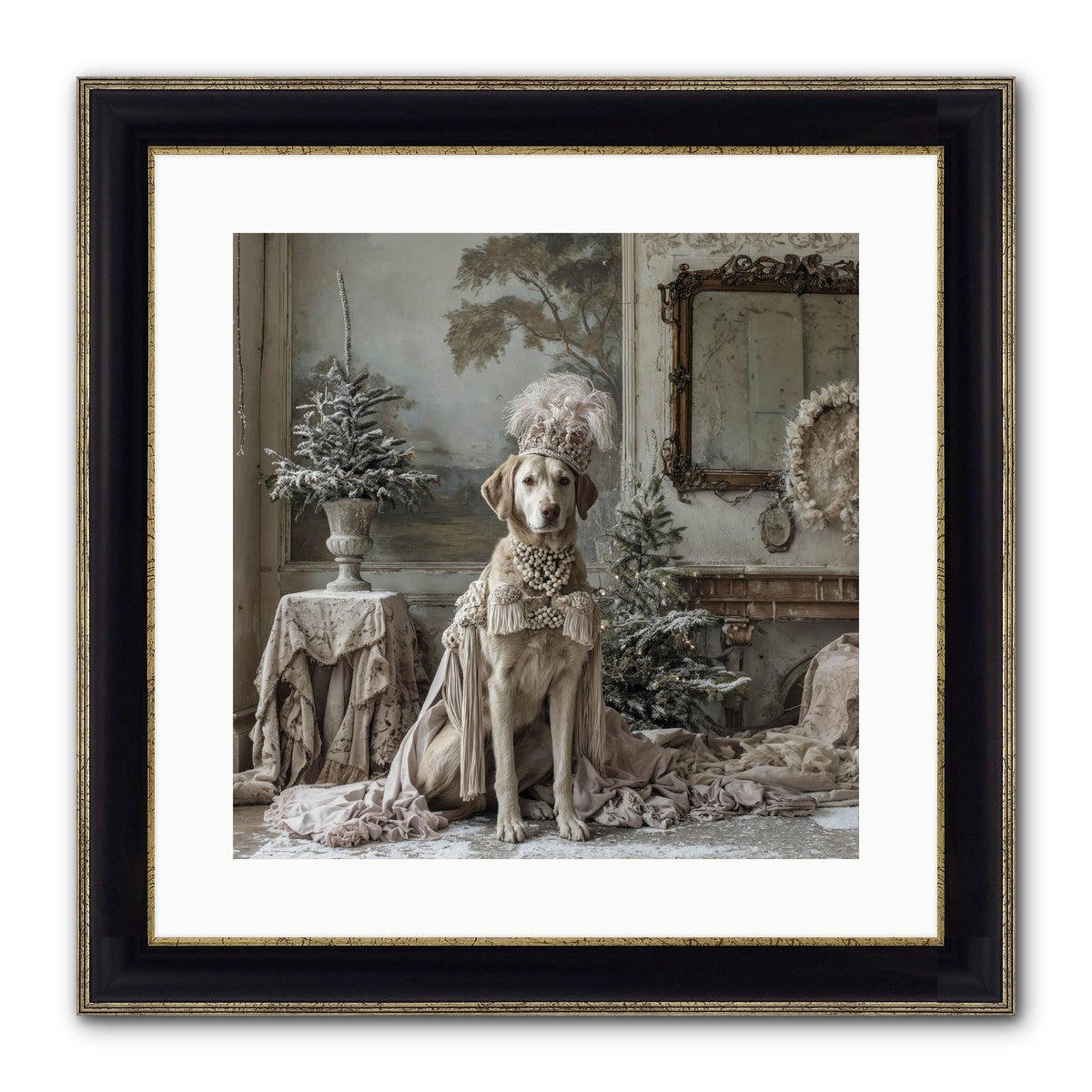 Whimsy In Wonderland Framed Print - Black & Gold 16x16