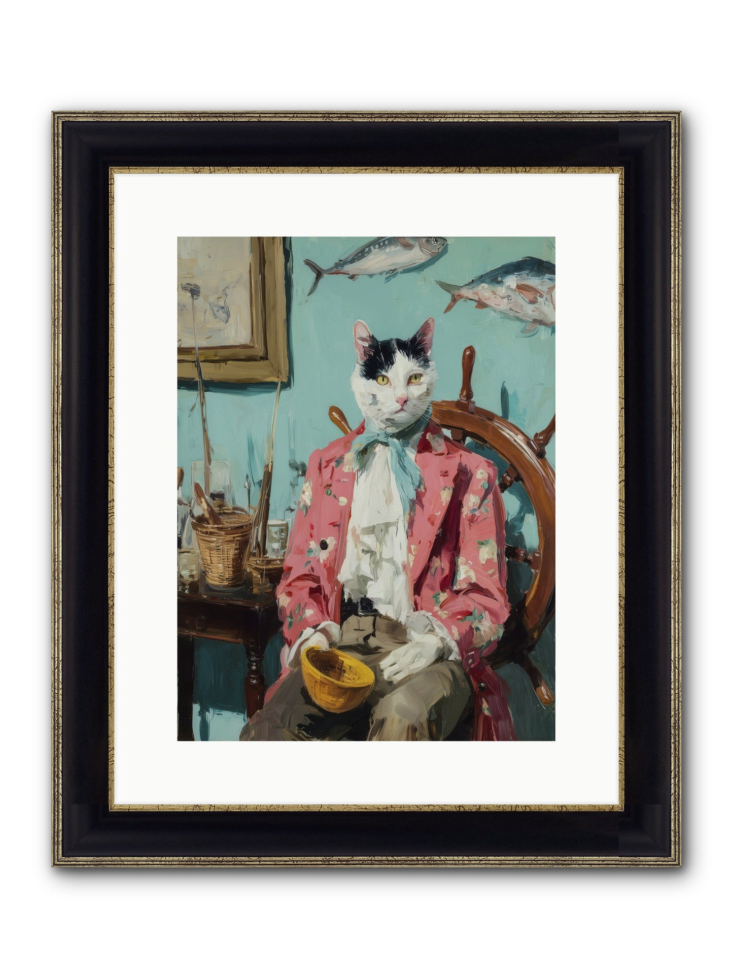 Whisker Fisher Framed Print - Black & Gold 12x16
