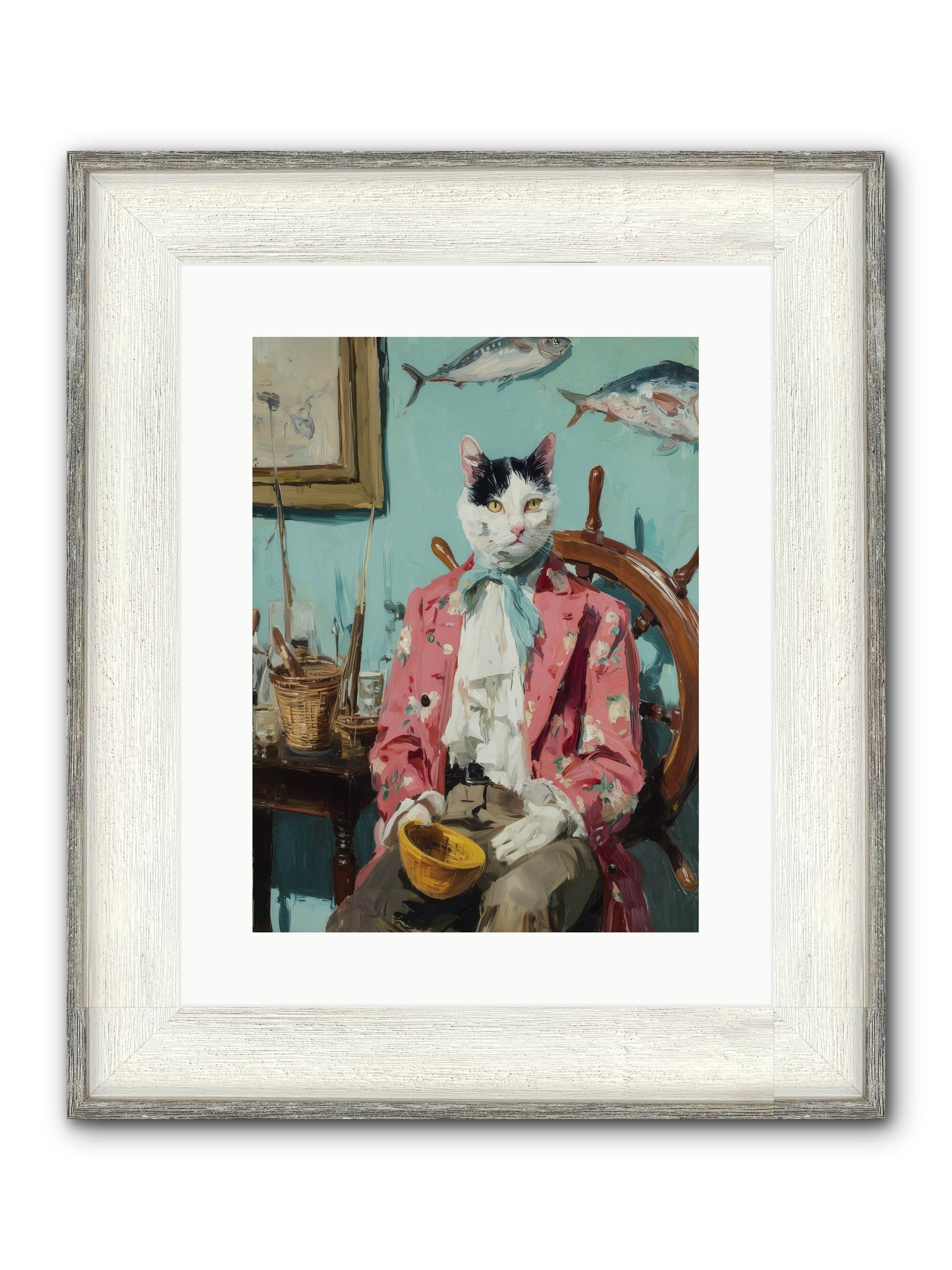 Whisker Fisher Framed Print - Driftwood White 12x16