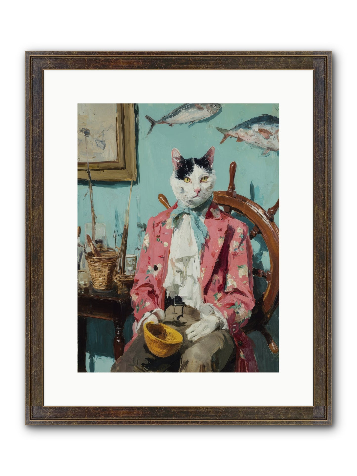 Whisker Fisher Framed Print - Slimwoods Black/Gold 12x16