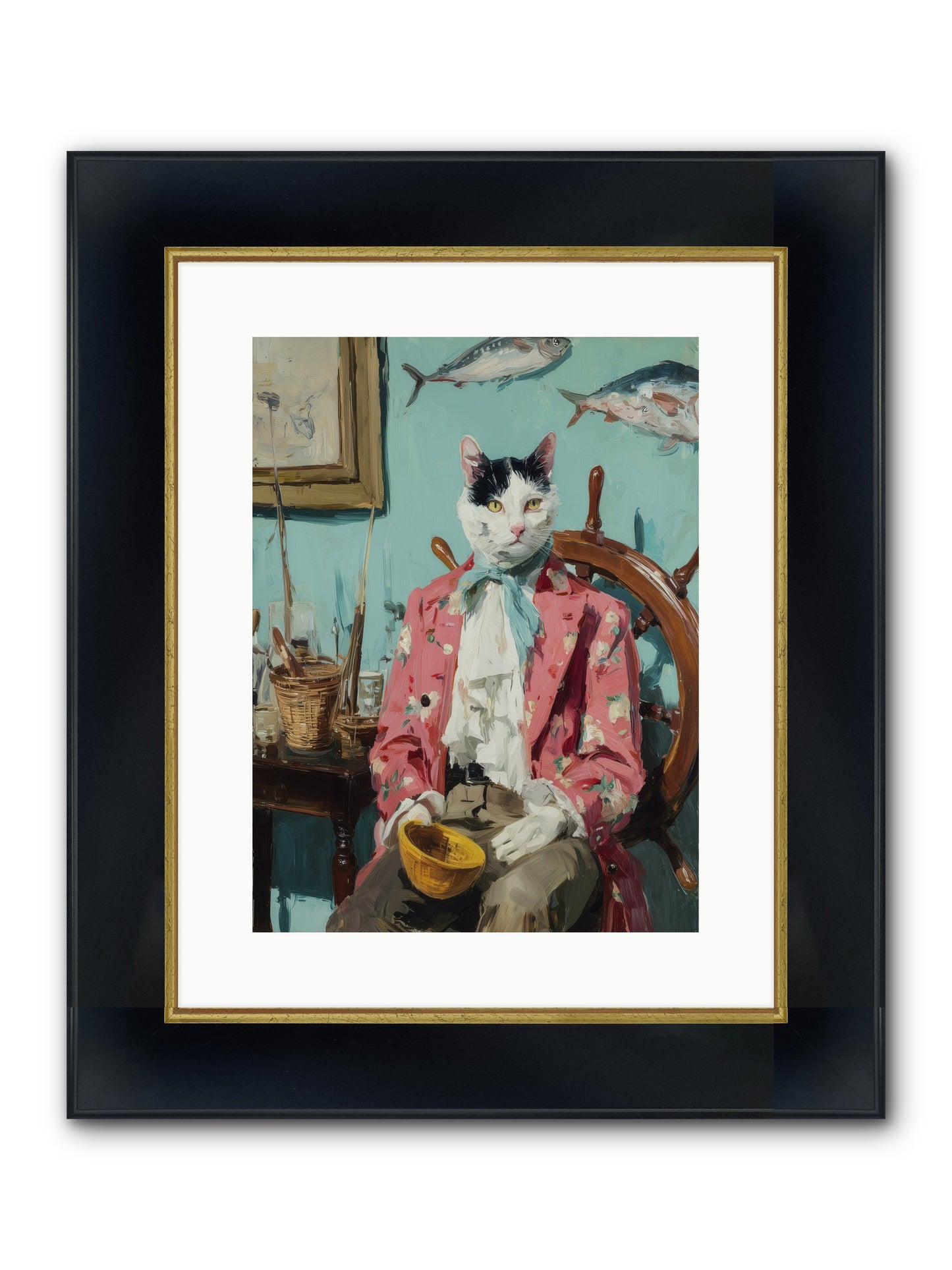 Whisker Fisher Framed Print - Wide Black w/Gold 12x16
