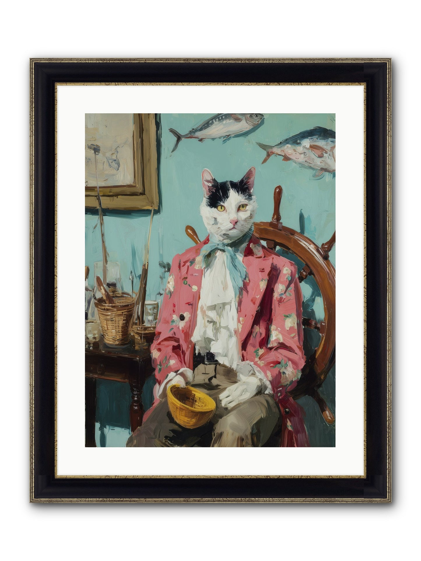Whisker Fisher Framed Print - Black & Gold 18x24