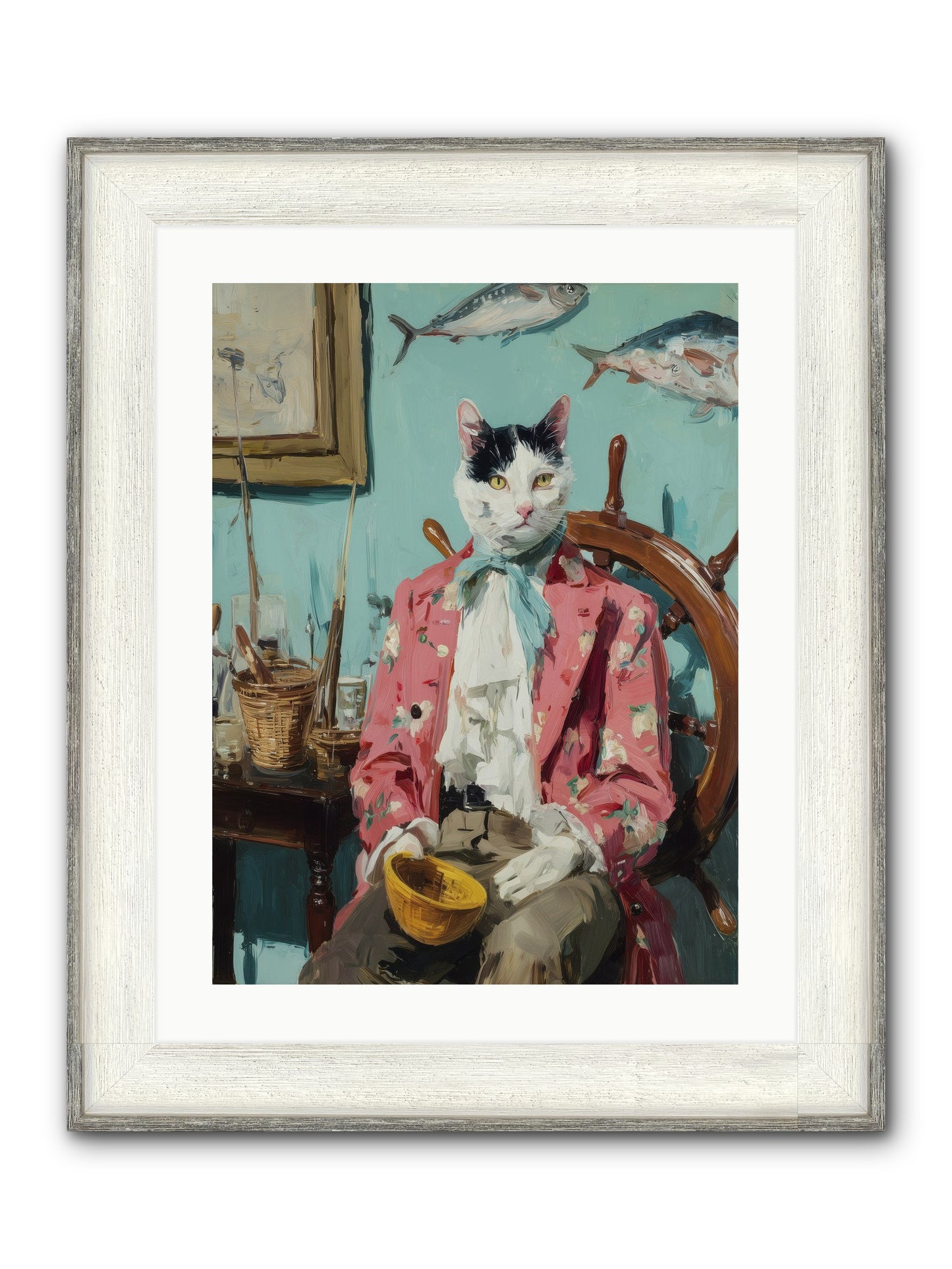 Whisker Fisher Framed Print - Driftwood White 18x24
