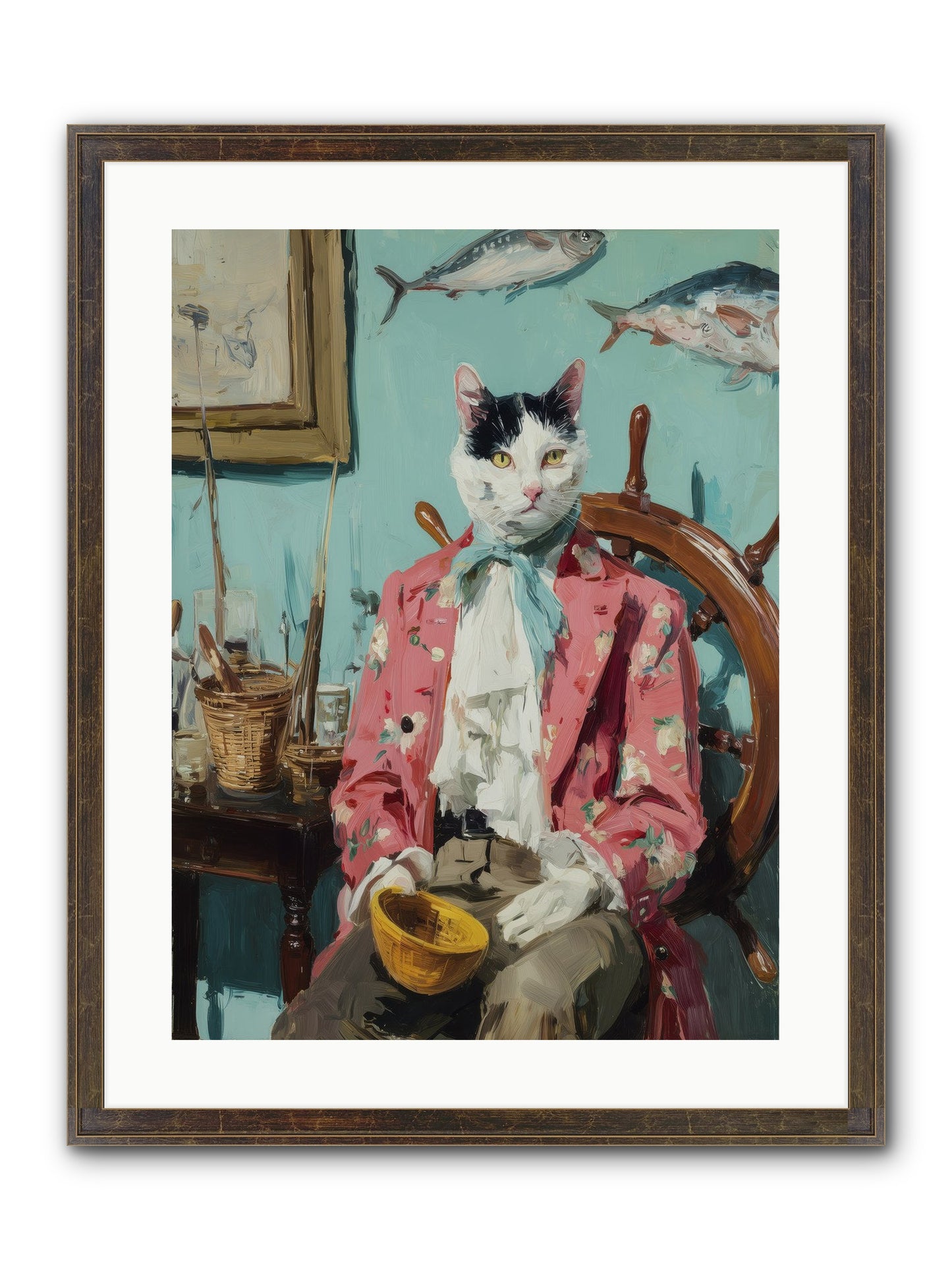 Whisker Fisher Framed Print - Slimwoods Black/Gold 18x24