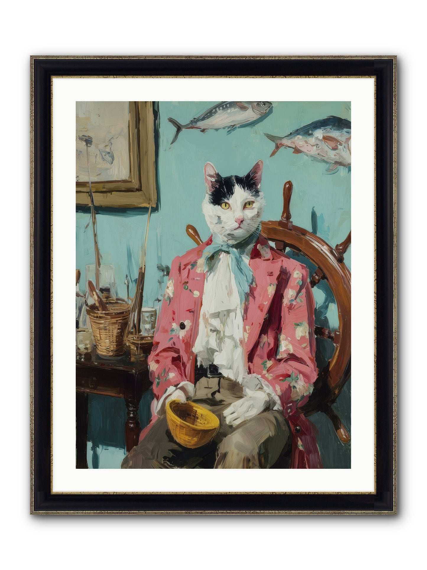 Whisker Fisher Framed Print - Black & Gold 24x32