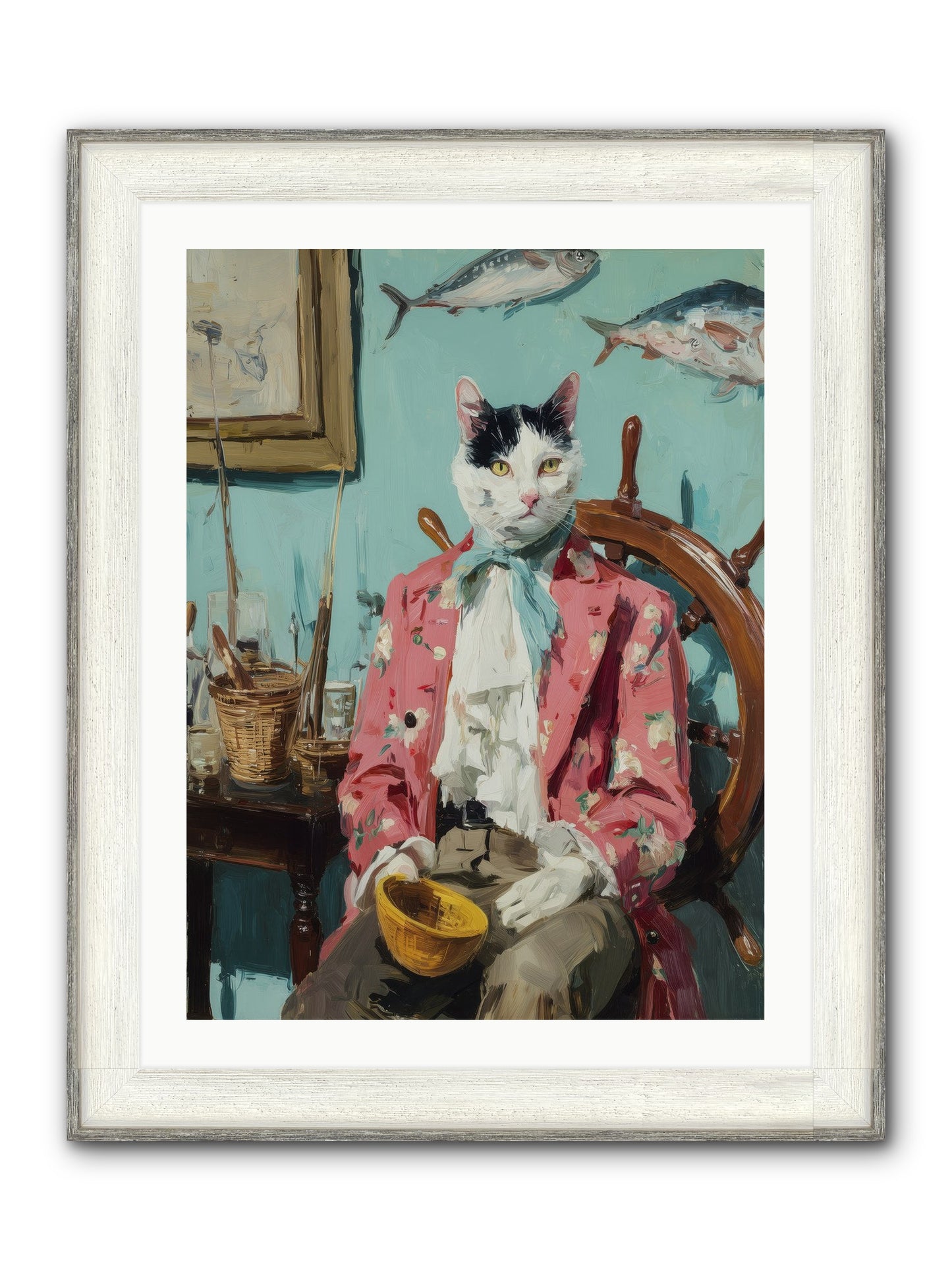 Whisker Fisher Framed Print - Driftwood White 24x32