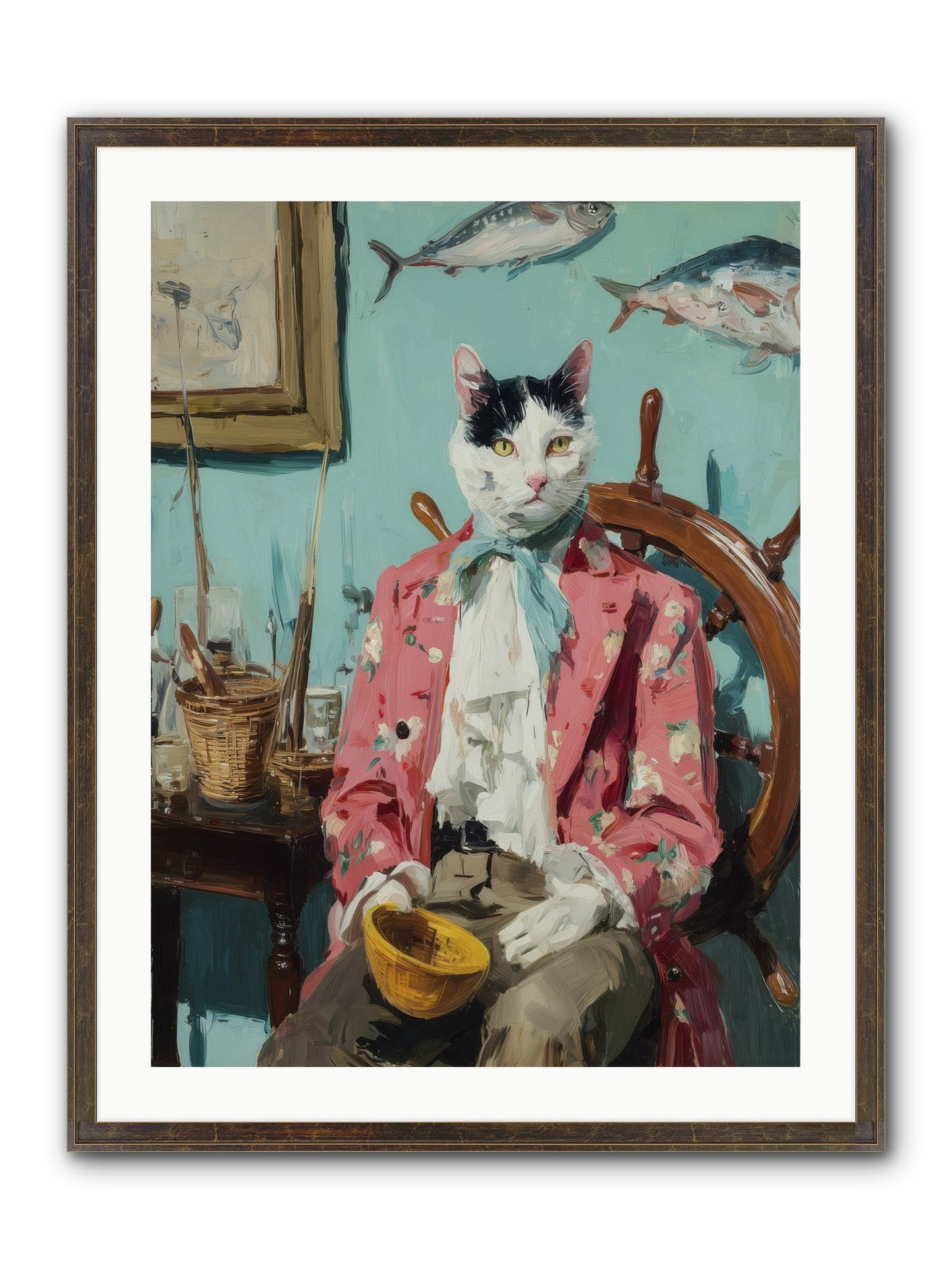 Whisker Fisher Framed Print - Slimwoods Black/Gold 24x32