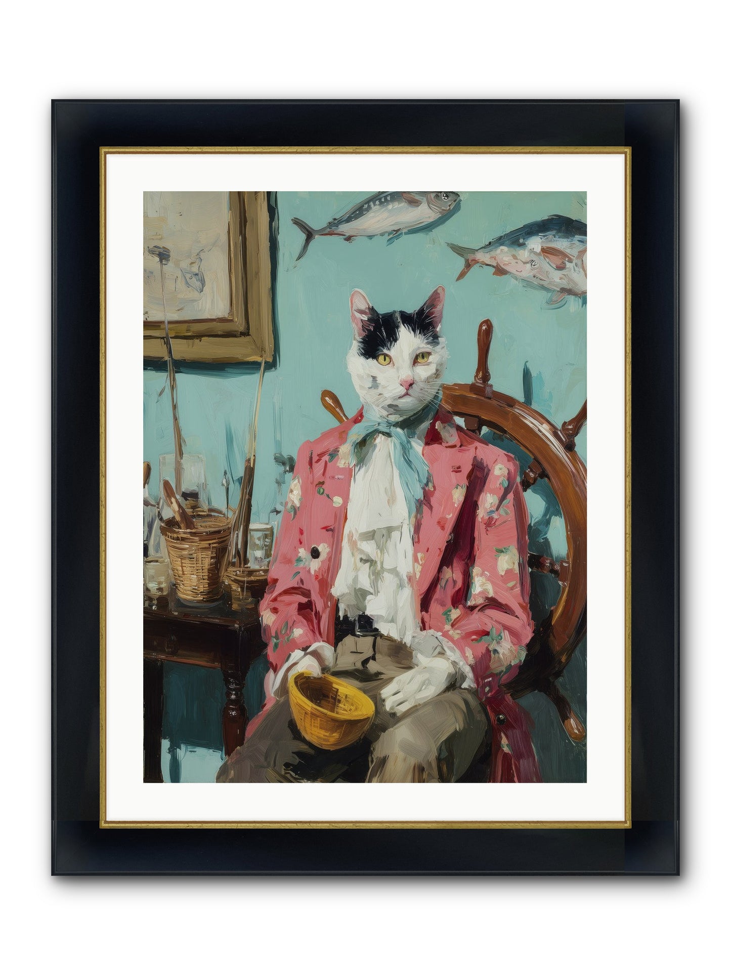 Whisker Fisher Framed Print - Wide Black w/Gold 24x32