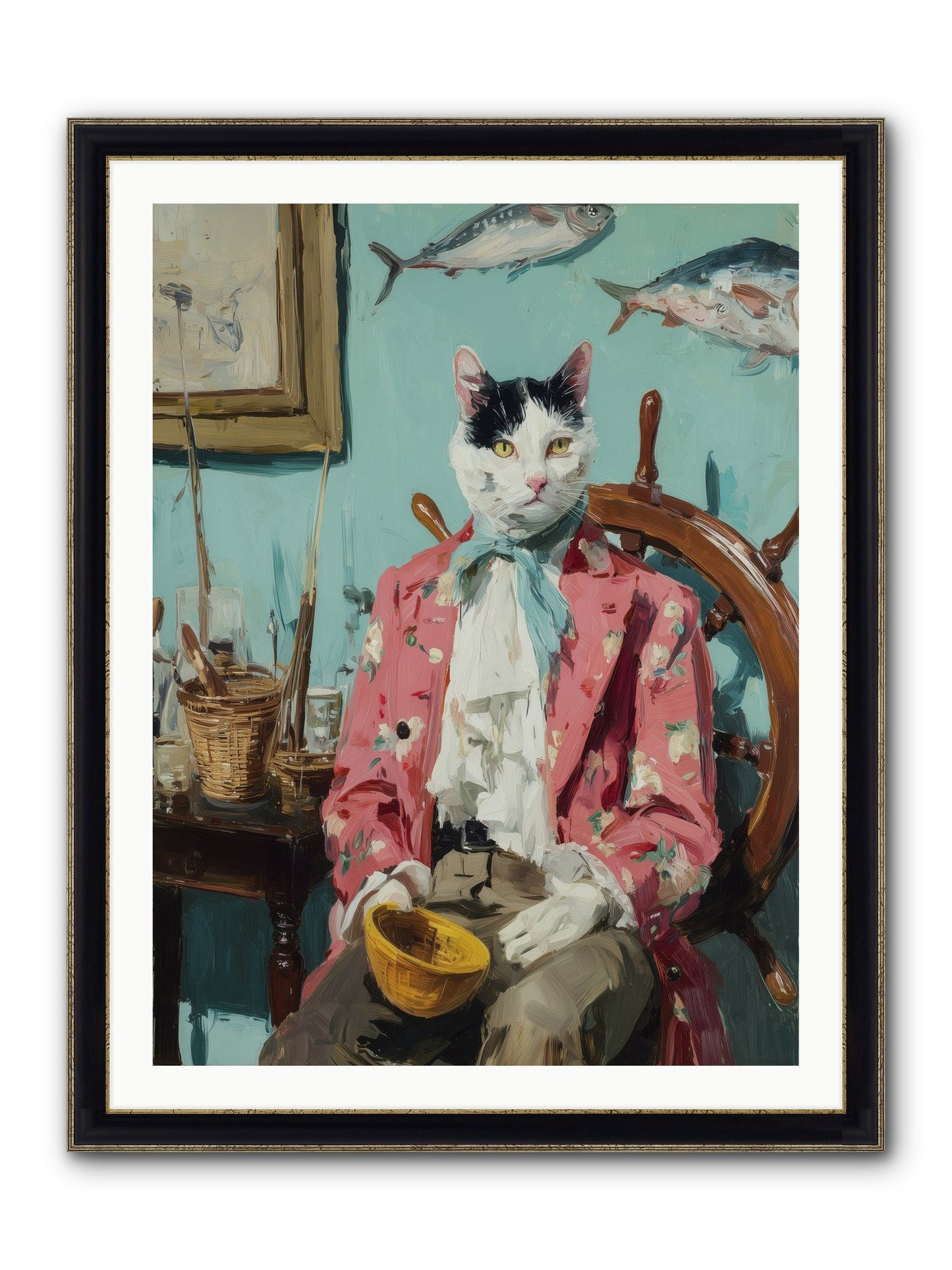 Whisker Fisher Framed Print - Black & Gold 30x40