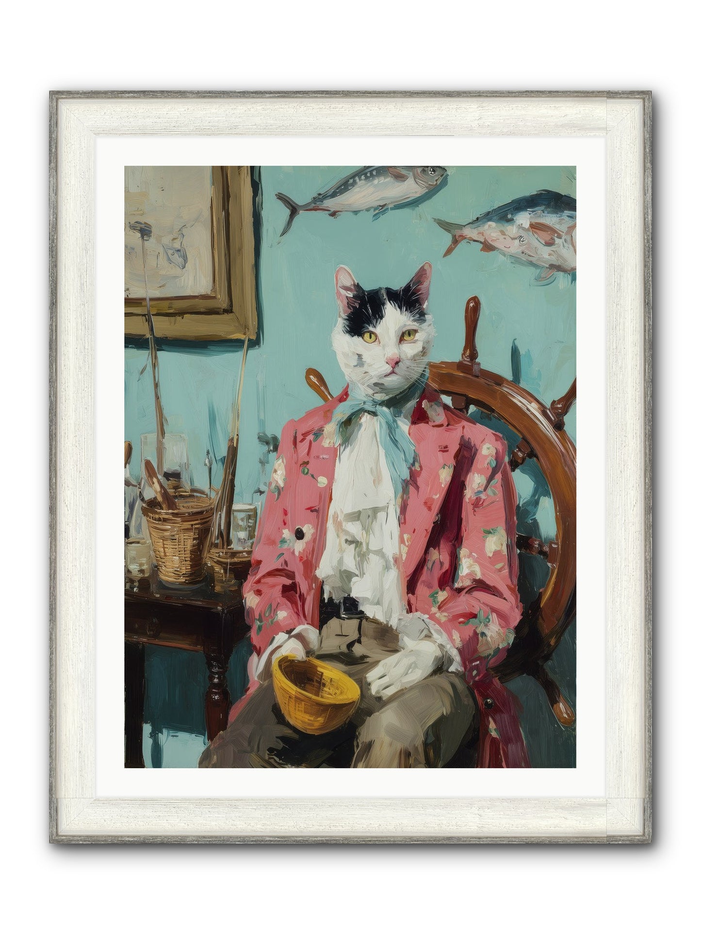 Whisker Fisher Framed Print - Driftwood White 30x40