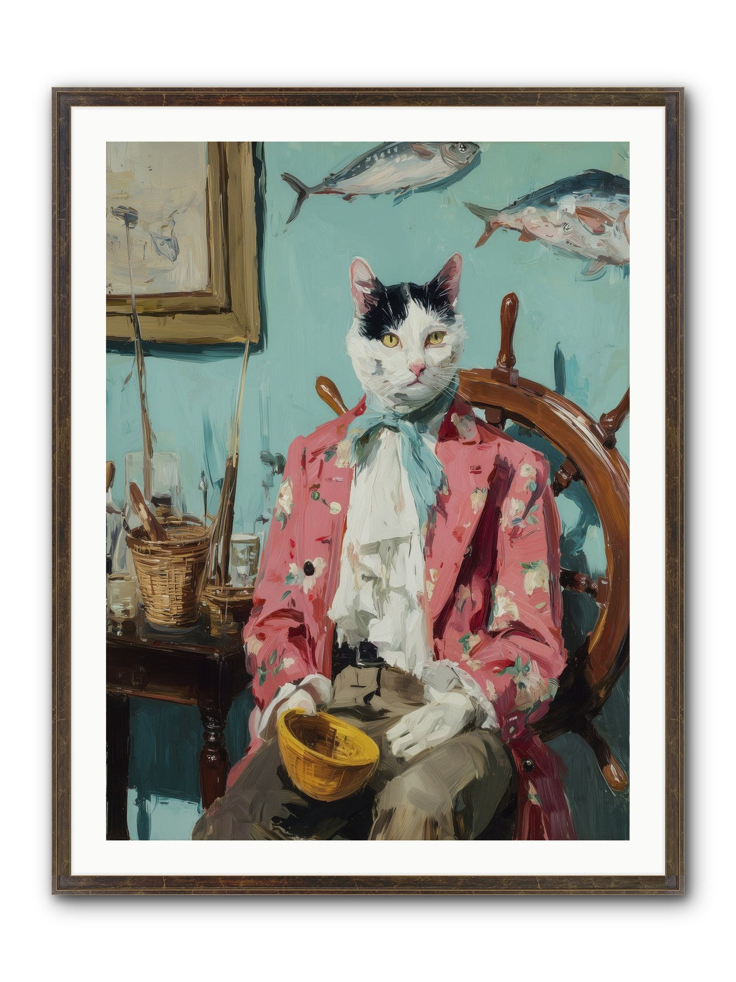 Whisker Fisher Framed Print - Slimwoods Black/Gold 30x40