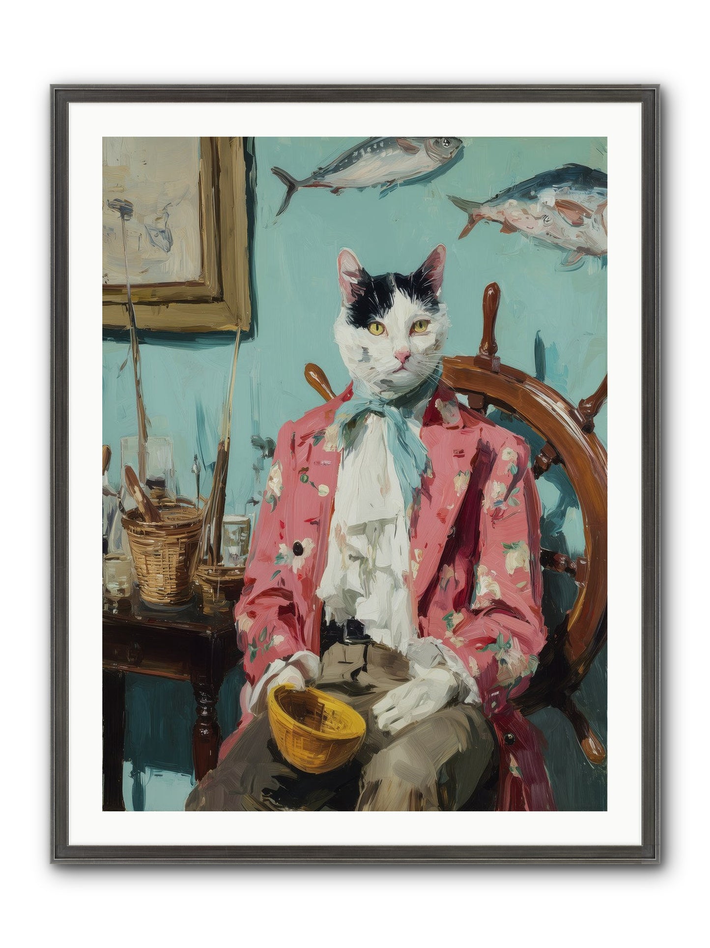 Whisker Fisher Framed Print - Slimwoods Black/Silver 30x40