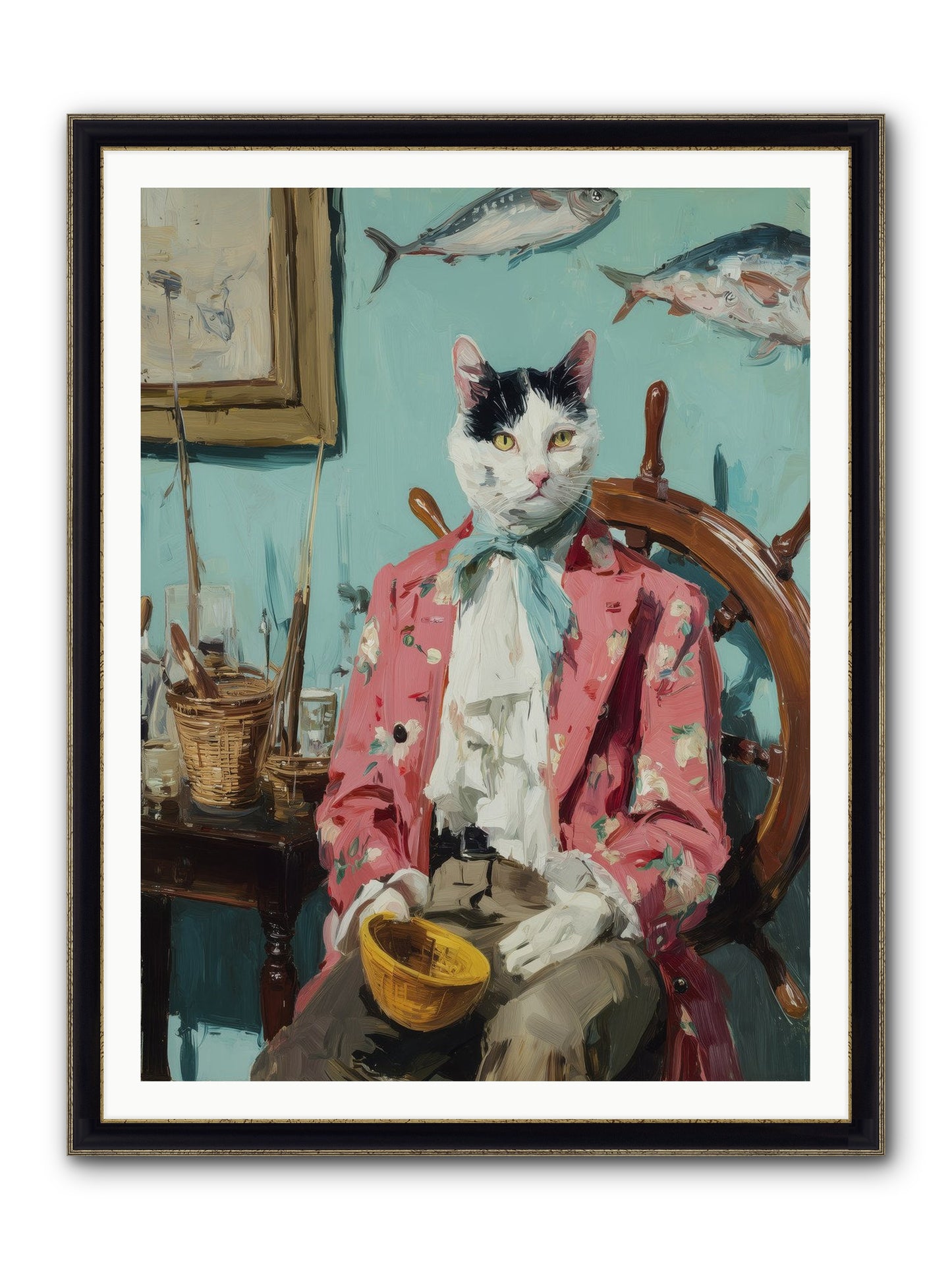 Whisker Fisher Framed Print - Black & Gold 36x48