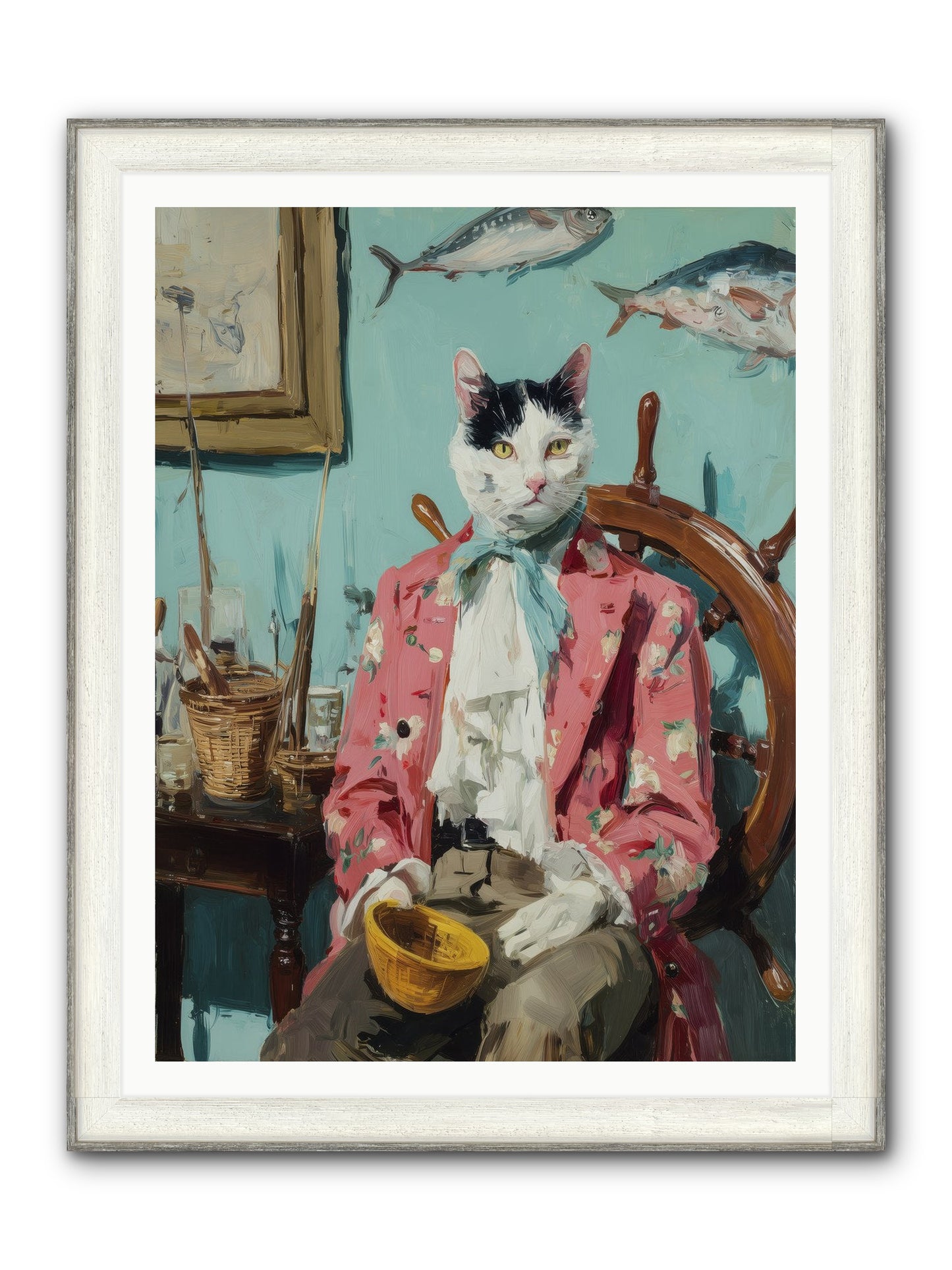 Whisker Fisher Framed Print - Driftwood White 36x48