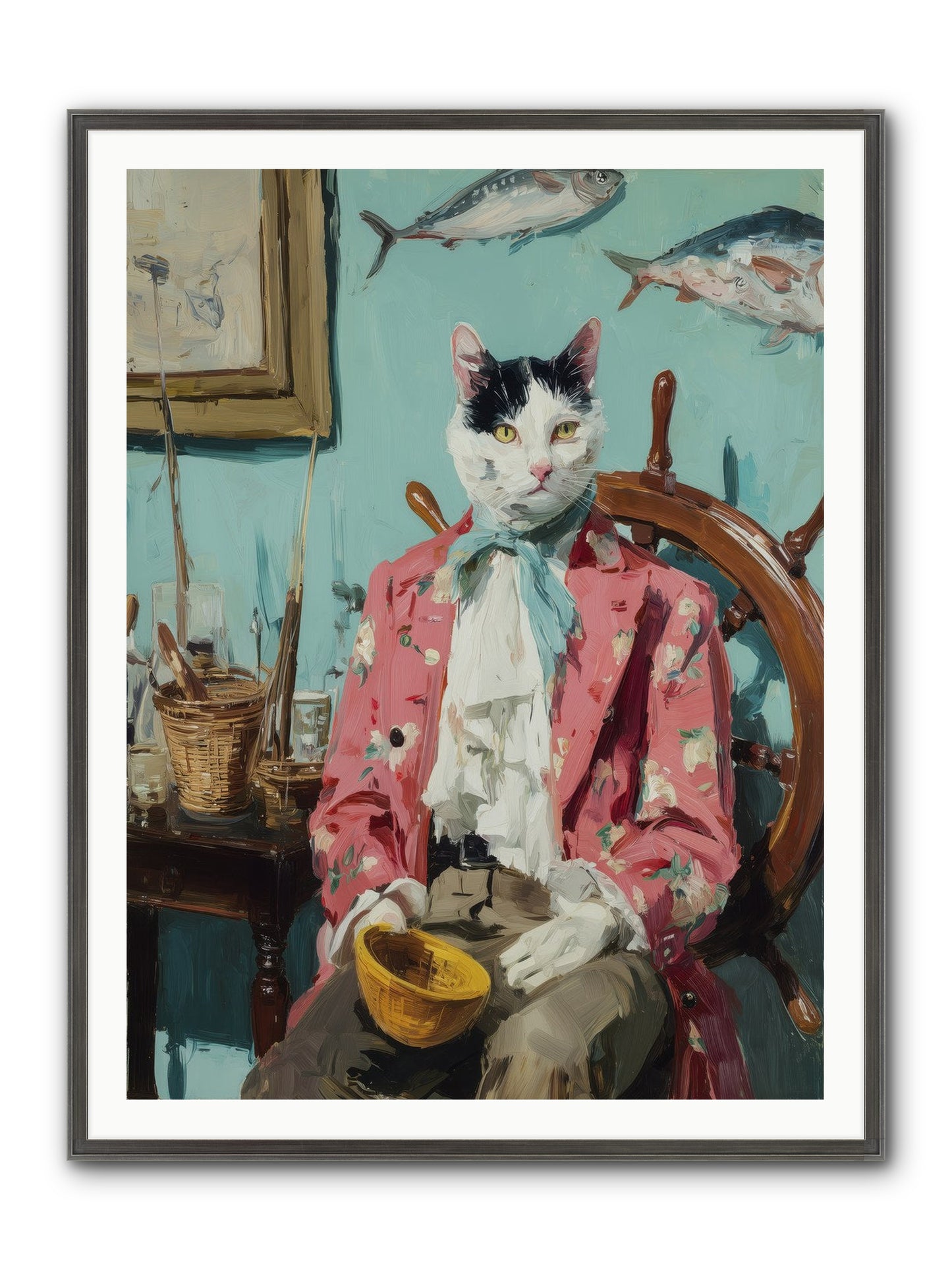 Whisker Fisher Framed Print - Slimwoods Black/Silver 36x48