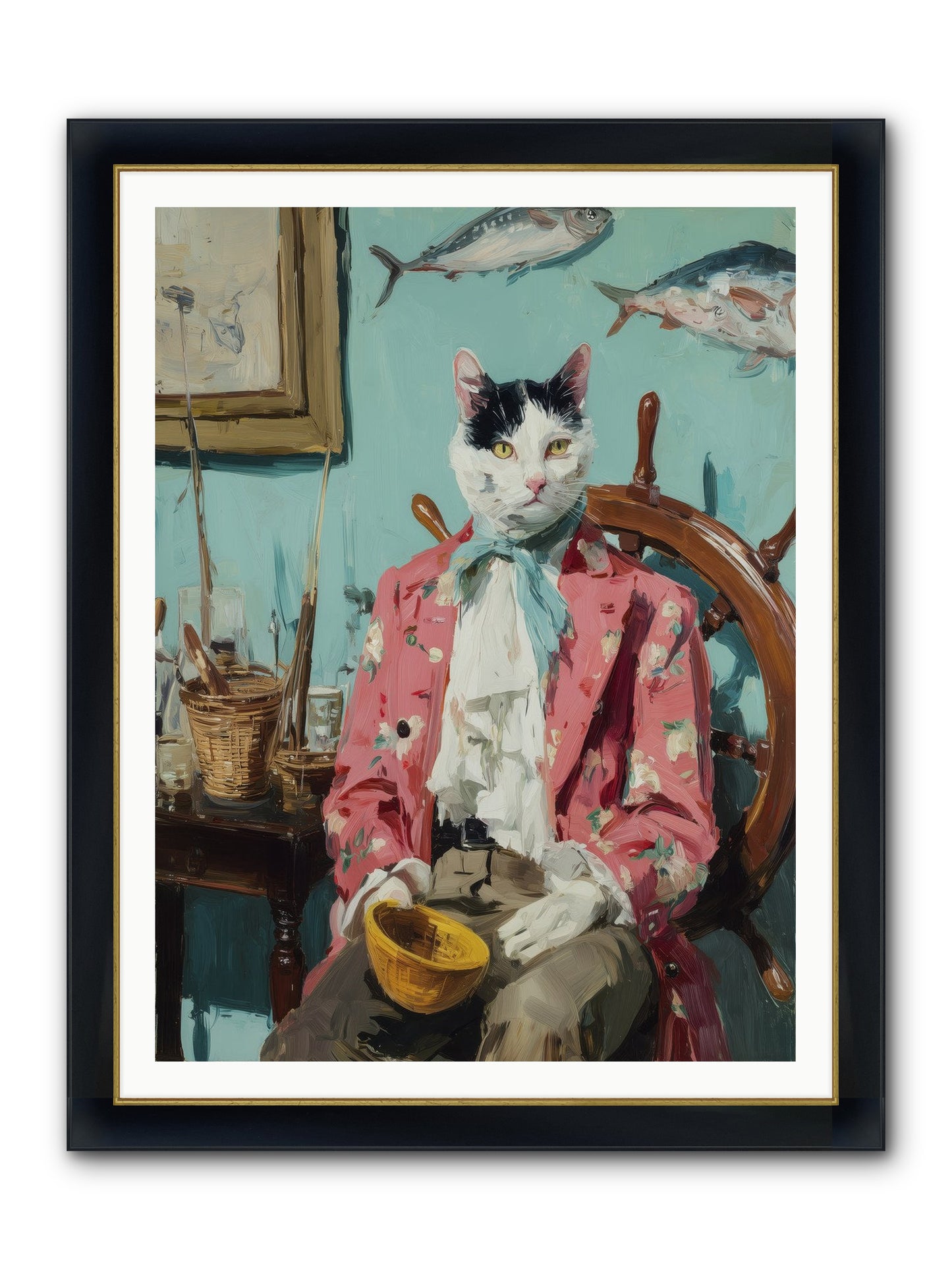 Whisker Fisher Framed Print - Wide Black w/Gold 36x48