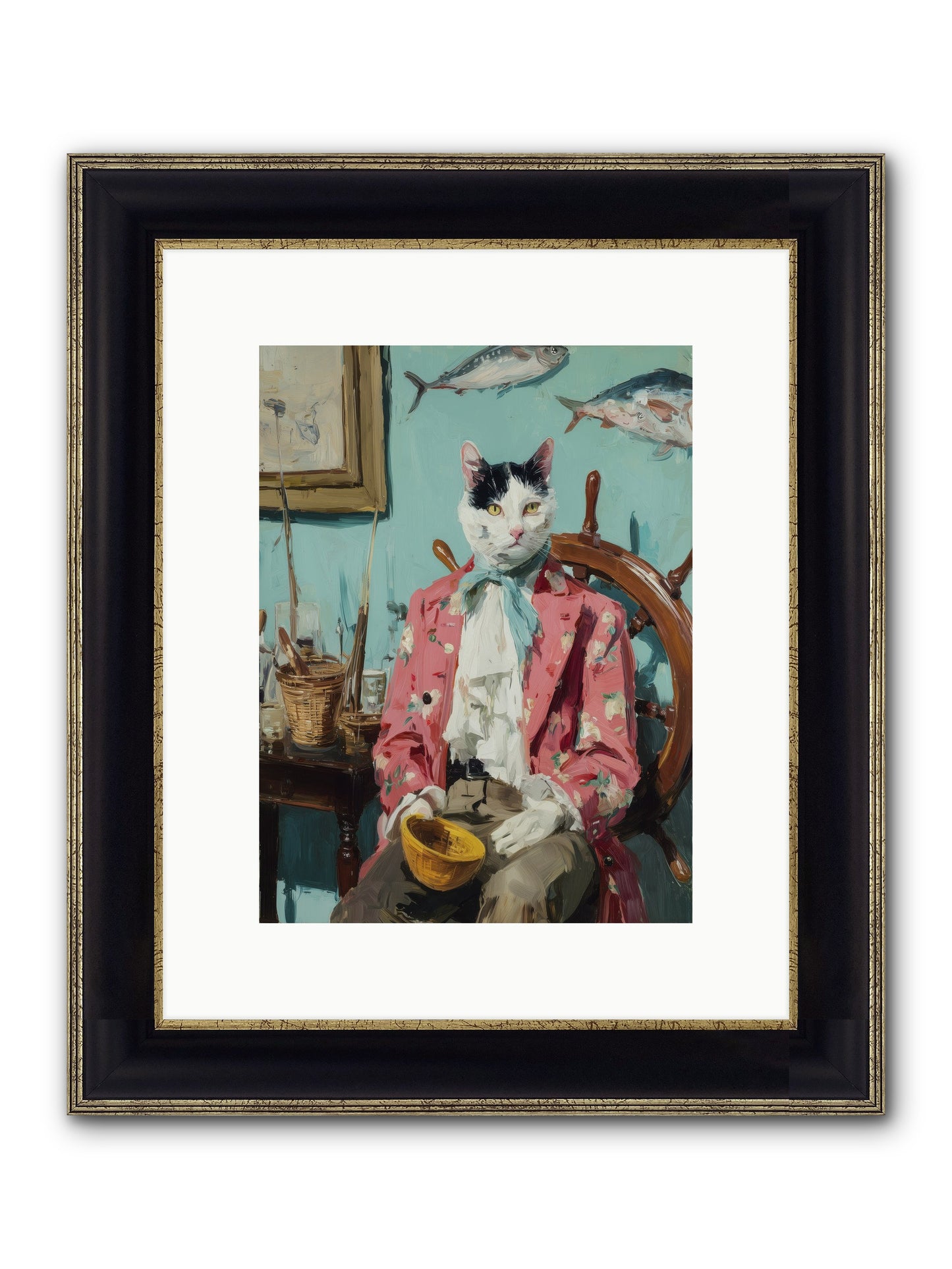 Whisker Fisher Framed Print - Black & Gold 9x12