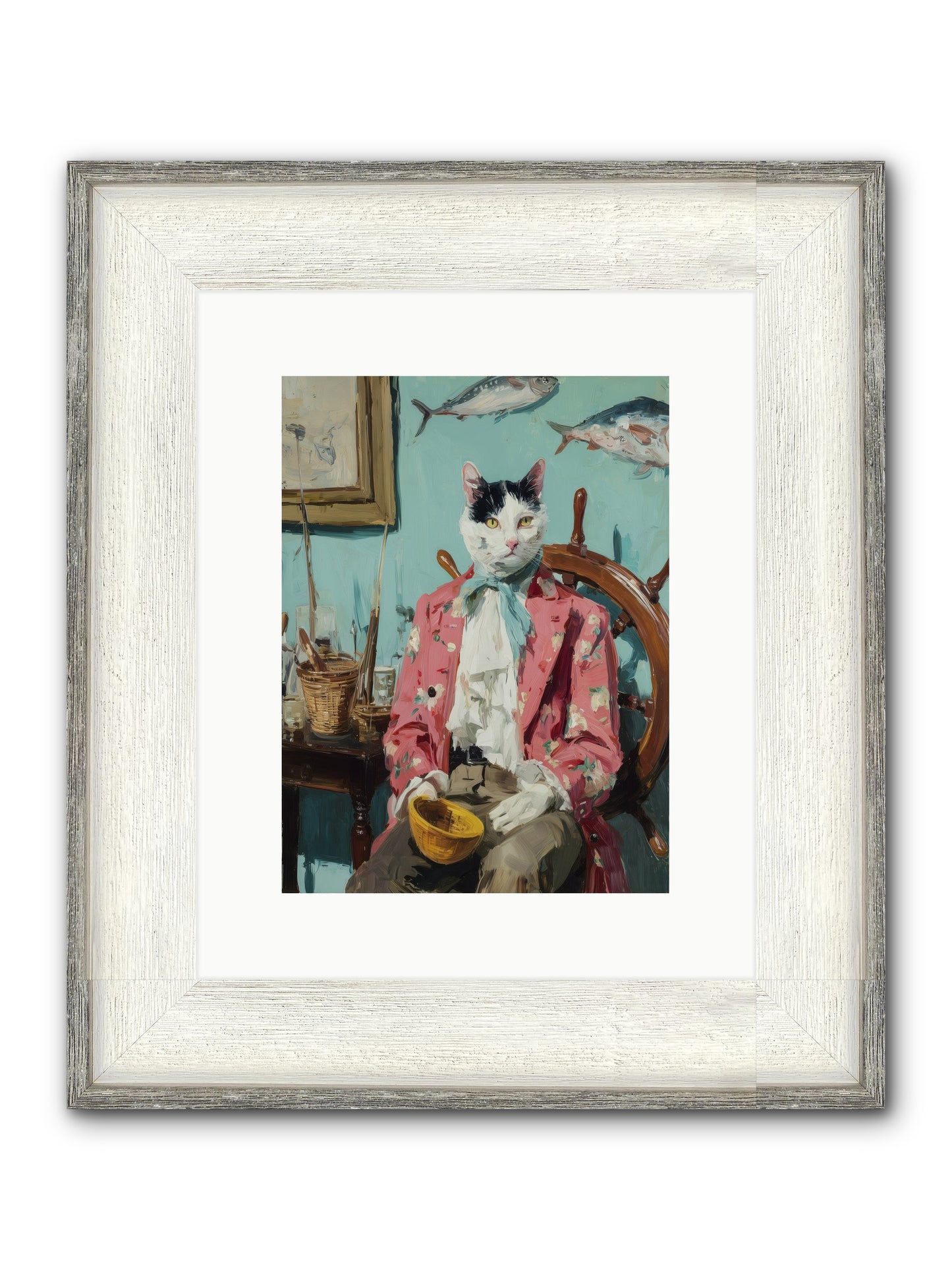 Whisker Fisher Framed Print - Driftwood White 9x12