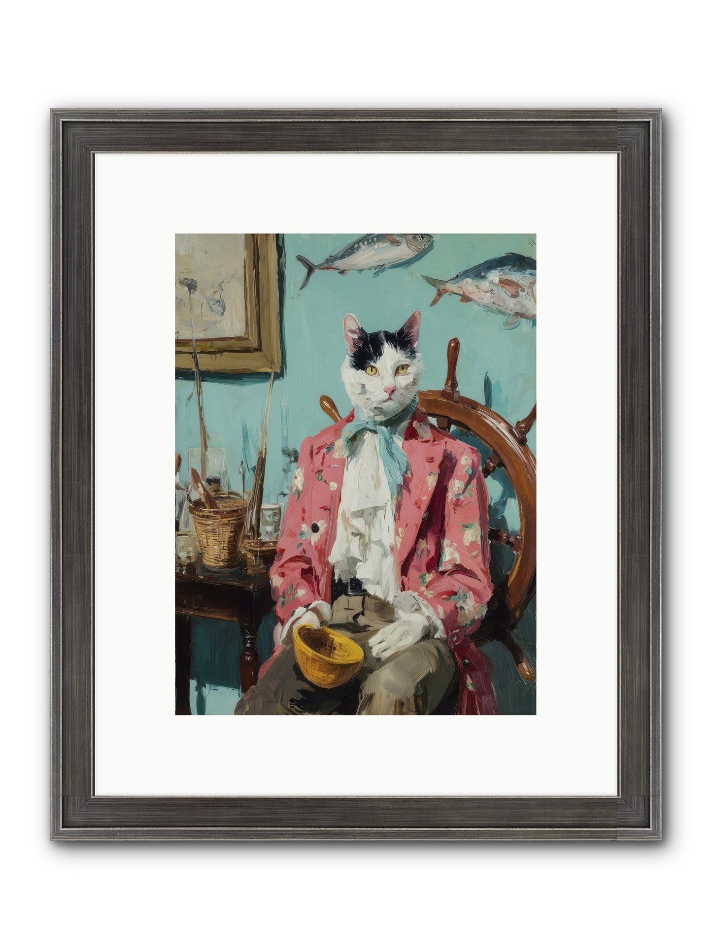 Whisker Fisher Framed Print - Slimwoods Black/Silver 9x12