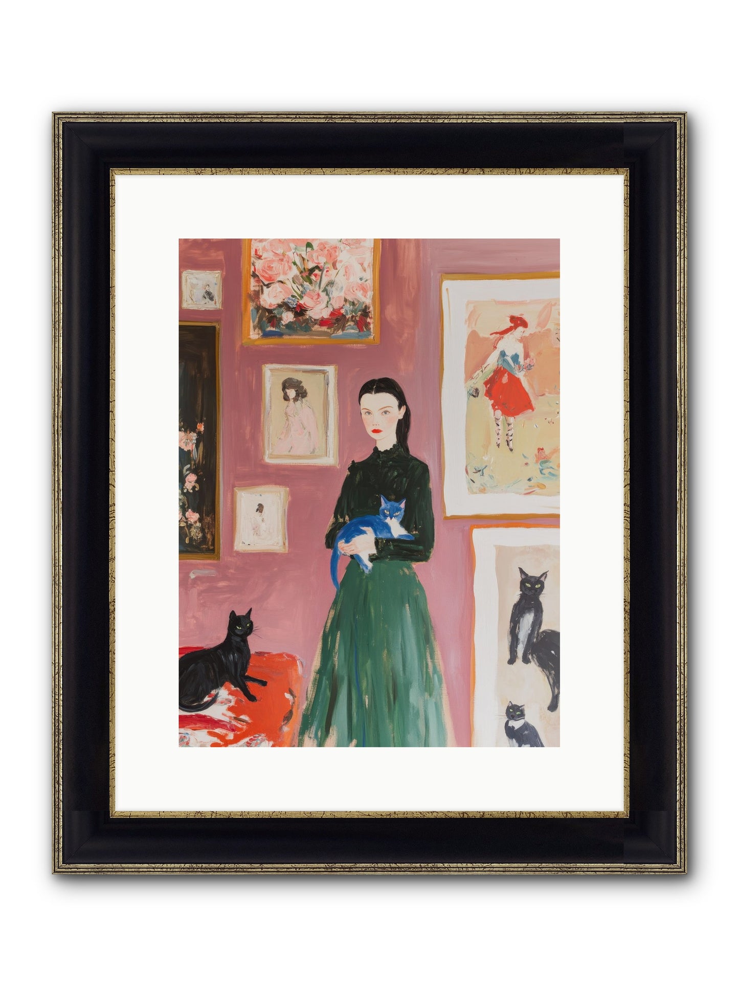 Whiskers Among Masterpieces Framed Print - Black & Gold 12x16